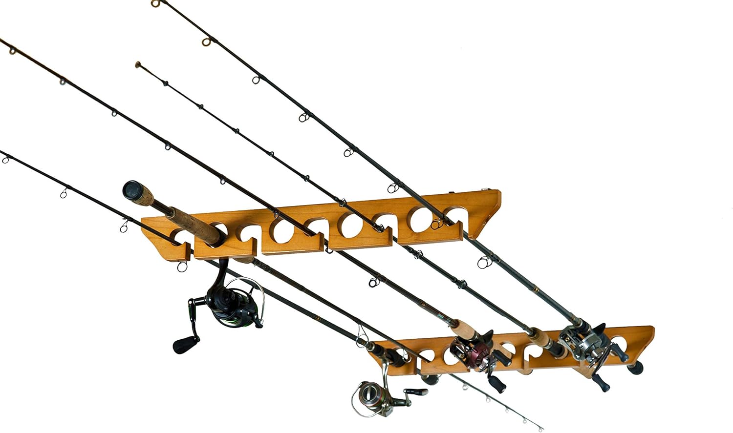 Old Cedar Outfitters Solid Pine Horizontal Ceiling Rack for Fishing Rod Storage, Holds up to 9 Fishing Rods, CPR-009