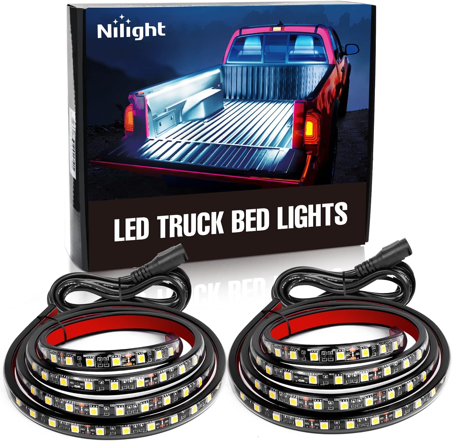 Nilight - TR-05 2PCS 60 Inch 180 LEDs Bed Strip Kit with Waterproof on/Off Switch Blade Fuse 2-Way Splitter Extension Cable for Cargo, Pickup Truck, SUV, RV, Boat , 2 Years Warranty