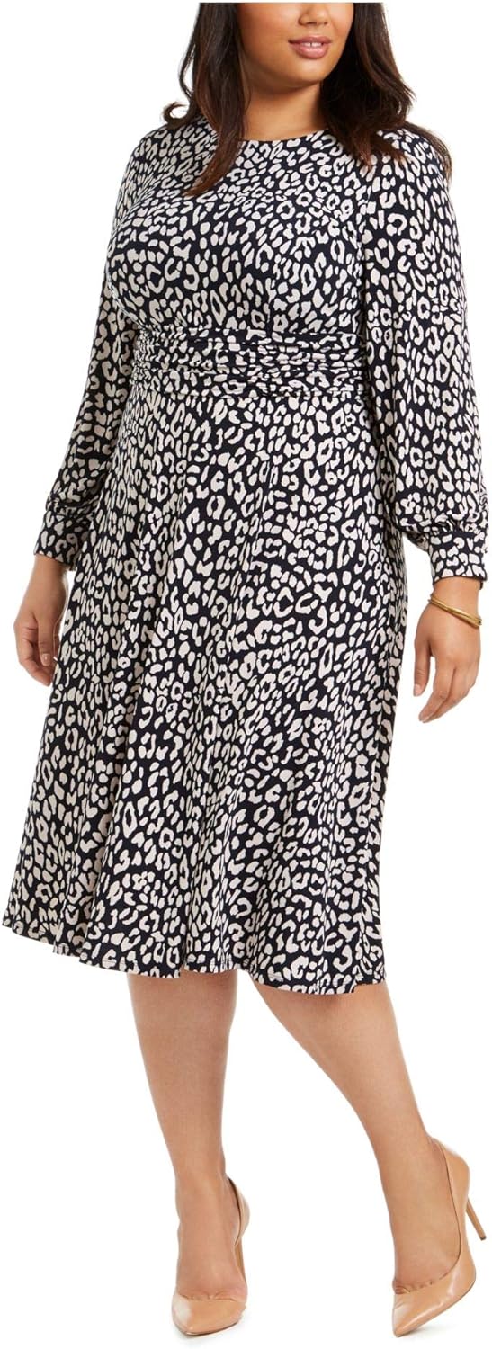 Jessica Howard Womens Plus Printed Long Sleeve Midi Dress