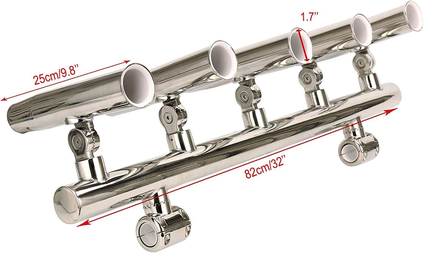 Amarine-made 5 Rod Holders Angle Adjustable Rod Holders Fishing Console Boat T Top Rod Holder Rocket Launcher Adjustable Fishing Rod Holder for Rails 1 to 1-1/4