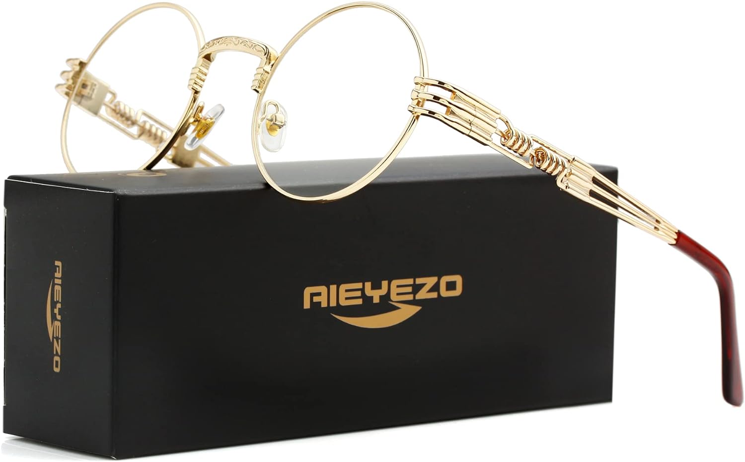 AIEYEZO Round Steampunk Sunglasses Circle Lennon Hippie Glasses Metal Frame 100% UV Blocking Lens