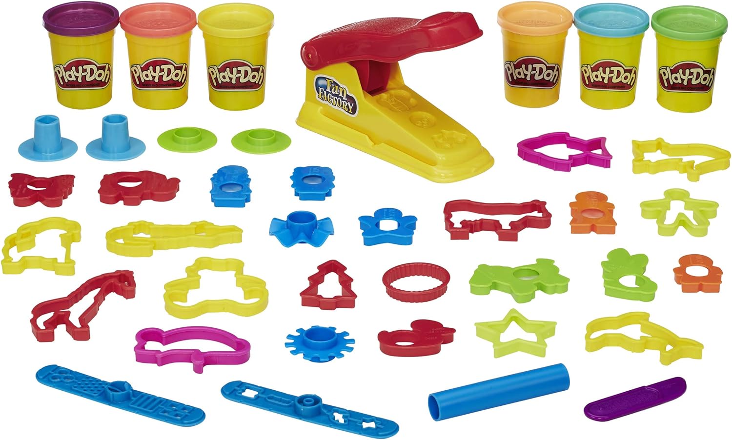 Play-Doh Fun Factory Deluxe Set, 6 Cans, 31 Tools, Kids Ages 3 and Up (Amazon Exclusive)