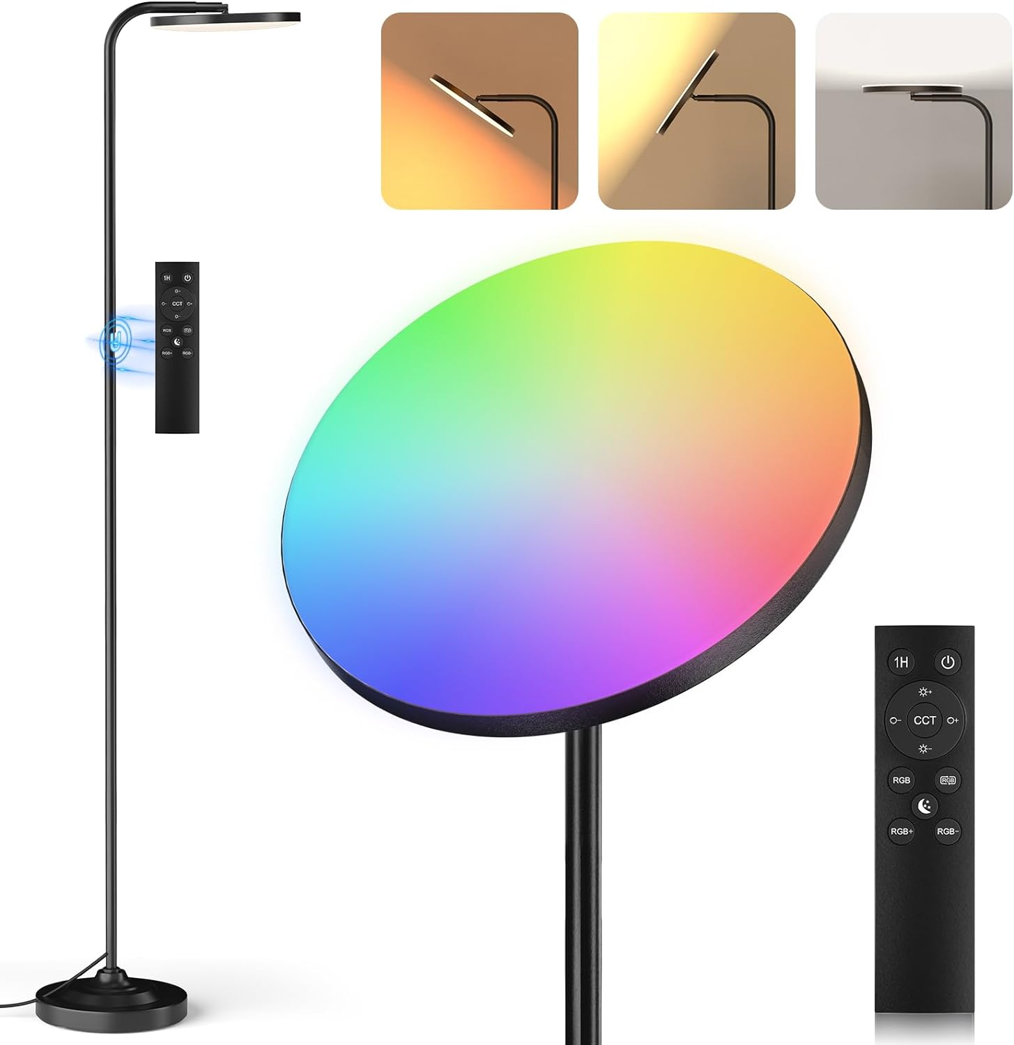 RGB Floor Lamp, 36W Bright LED Standing Lamp, Stepless Dimming Color Changing Torchiere Floor Lamps with Remote, 350°Rotating Modern Tall Floor Lamp for Living Room,Bedroom,Office,Gaming Room