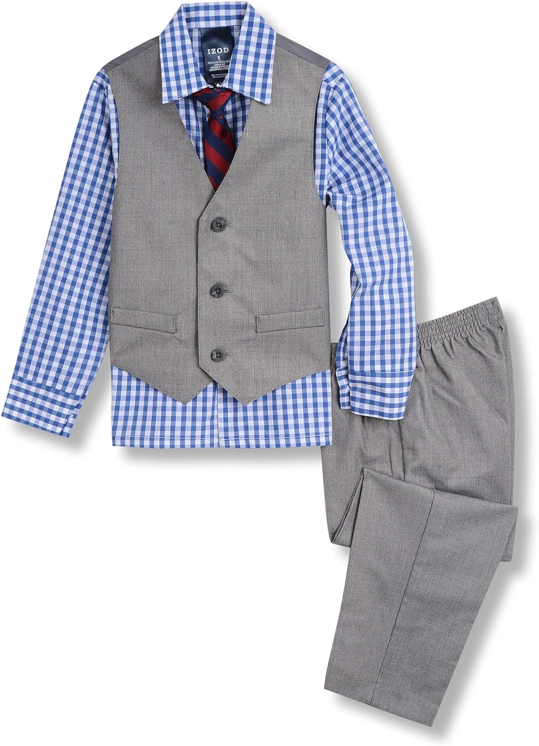 IZOD Boys' 4-Piece Set with Collared Dress Shirt, Tie, Vest, and Pants