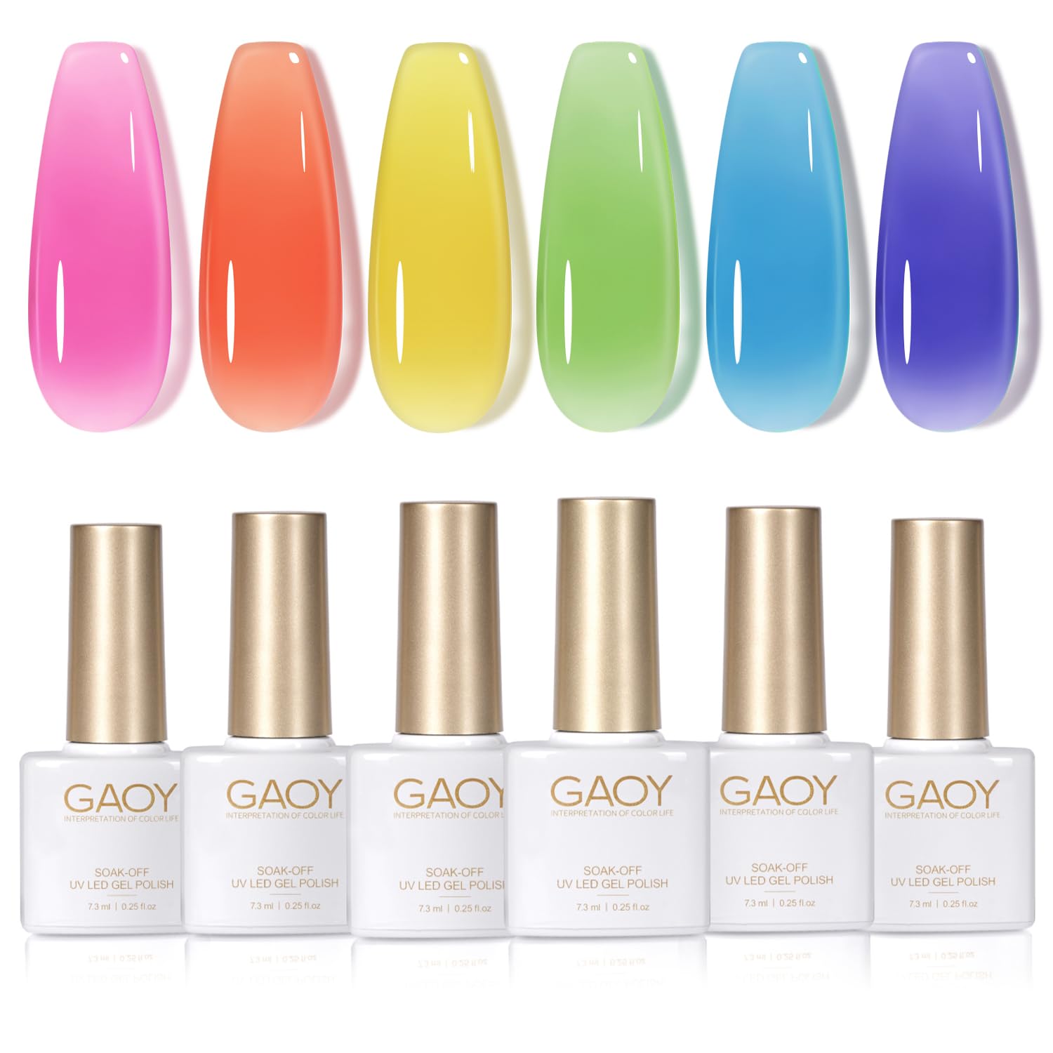 GAOY Neon Jelly Gel Nail Polish Set, 6 Transparent Colors Sheer Blue Green Gel Nail Kit for Salon and Nail Art DIY at Home