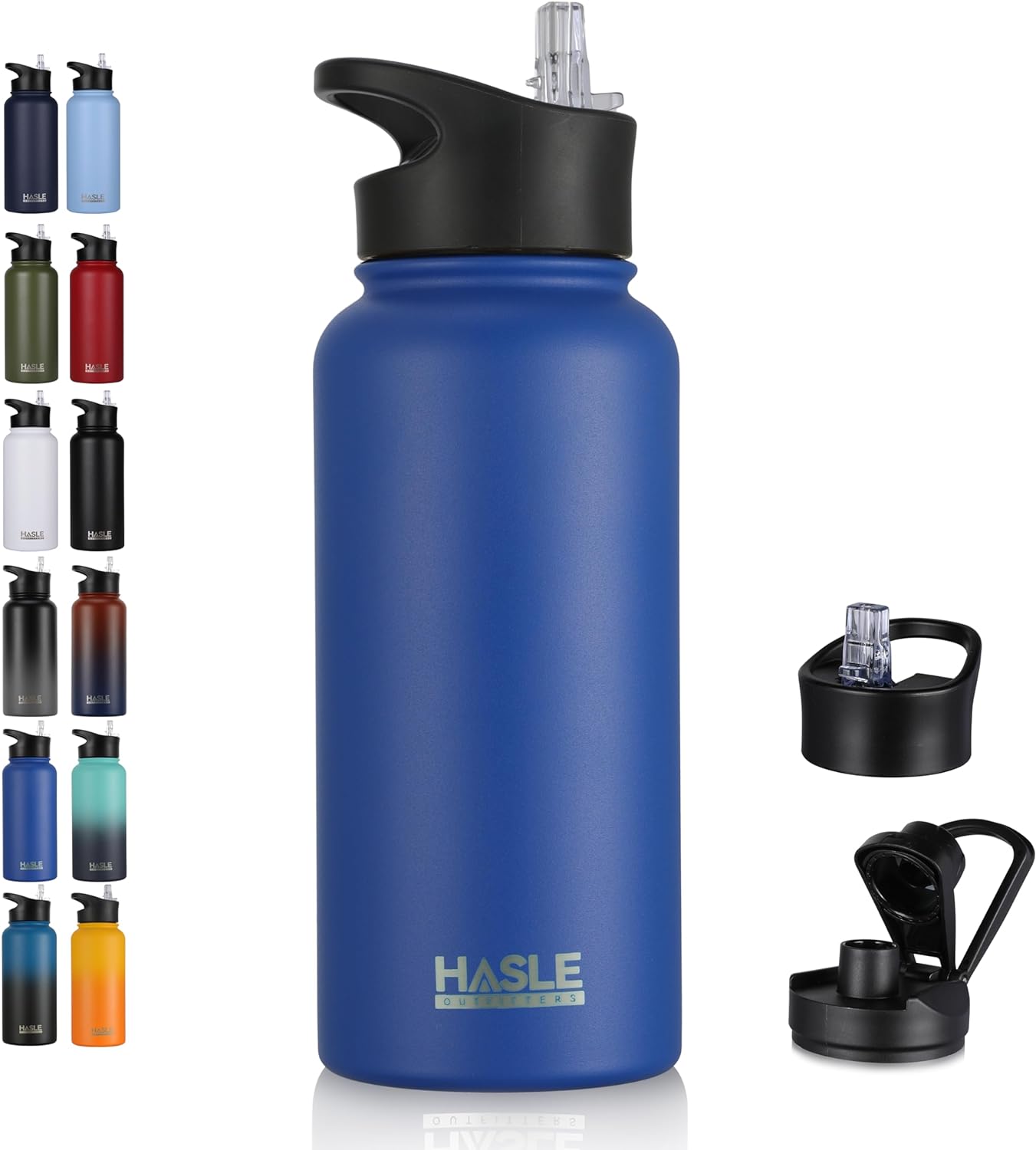 HASLE OUTFITTERS 32 oz Insulated Water Bottle Stainless Steel Double Walled Vacuum Sports Water Bottle with 2 Lids (Straw and Spout Lid) for Gym Camping Hiking(Royal Blue,1)