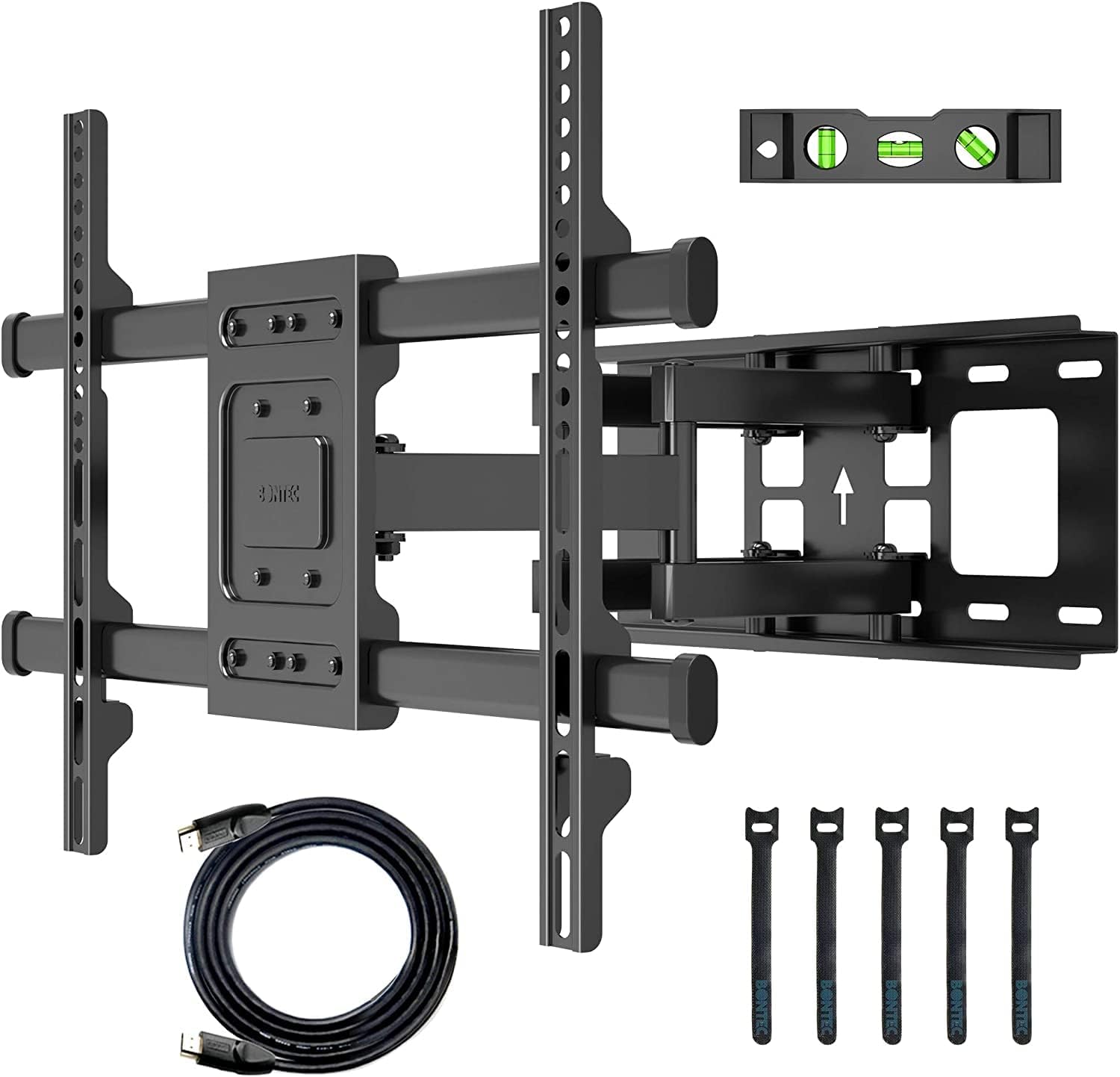 BONTEC Full Motion TV Wall Mount for 32-84 inch LED LCD OLED TVs, Swivel Tilt Level TV Mount Bracket with Articulating Dual Arms Hold up to 132lbs, Max VESA 600x400mm, Fits 12 16 Studs