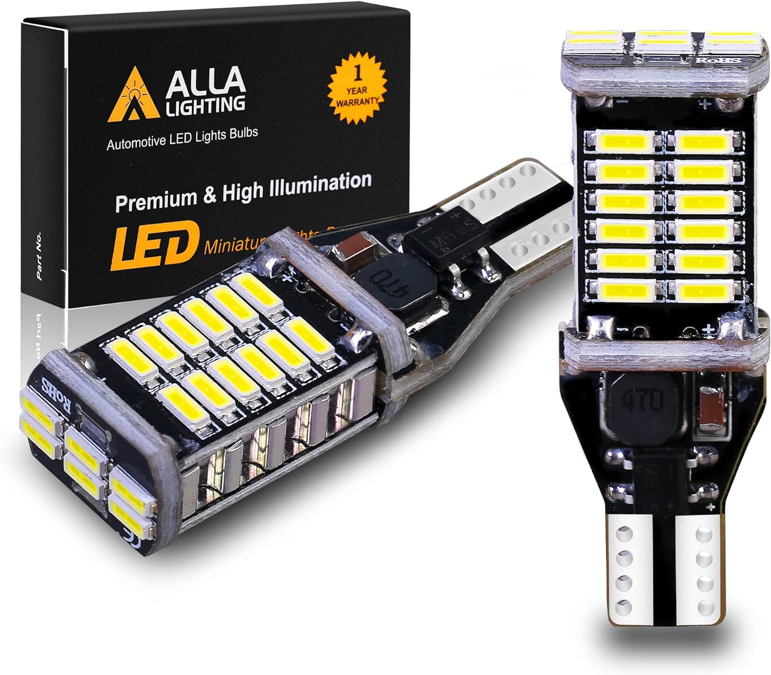 Alla Lighting 912 921 LED Bulbs for Back-up Reverse Lights, 6000K Xenon White CAN-BUS 4014 30-SMD T10 T15 906 W16W 921K 922, 360 Light Backup, Cargo Lights Replacement, Extremely Super Bright