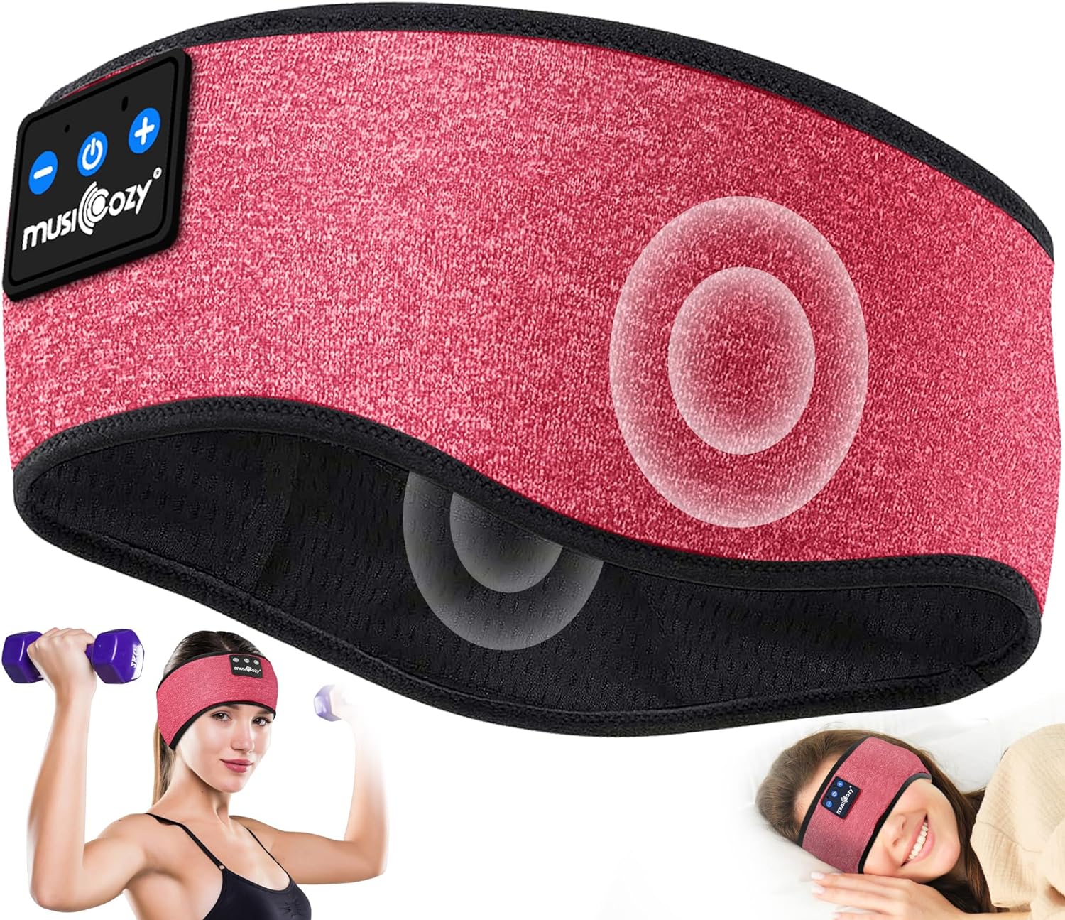 MUSICOZY Sleep Headphones 5.2 Wireless Bluetooth, Sleeping Headband Headphones Earbuds Earphones Music Sports for Women Girls Mom Workout Running Jogging Yoga Cool Gadgets Unique Gifts(Dark Pink)