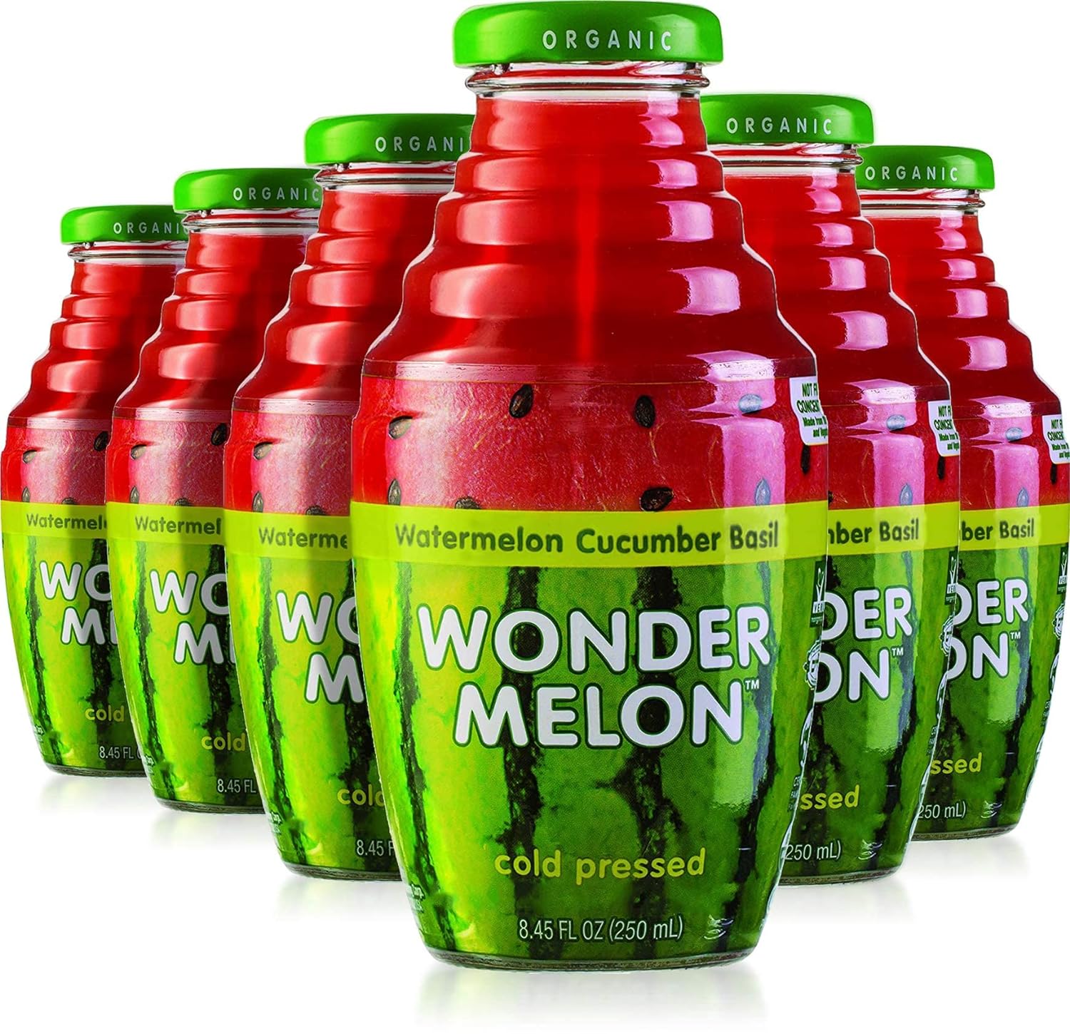 Wonder Melon Organic Watermelon Juice with Cucumber & Basil, 8.45oz (6 Pack) 100% Juice, Cold Pressed