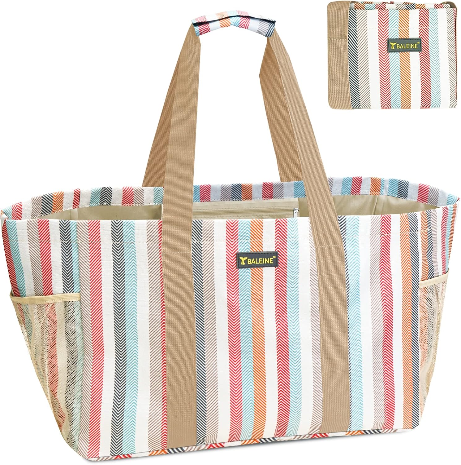 BALEINE Soft 9 Gallon Extra Large Utility Tote, Foldable Reusable Storage Bag (Color Stripe)