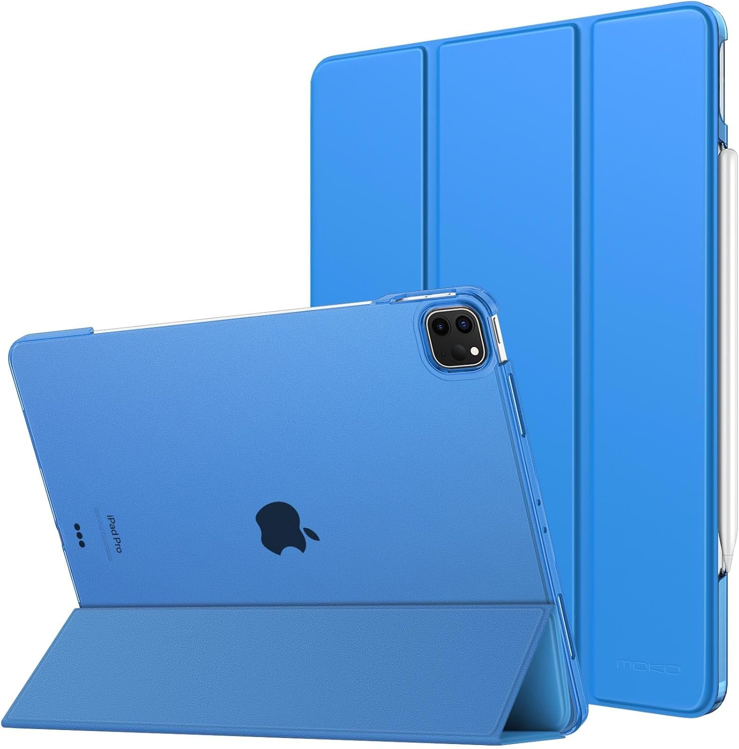 MoKo for iPad Air 13 Inch M2 Case 2024/ iPad Pro 12.9 Case (6th/5th Gen 2022/2021), Slim Smart Shell Translucent Frosted Hard PC Back Cover, Support Touch ID & Pencil Pro/2nd/USB-C, Blue Wave