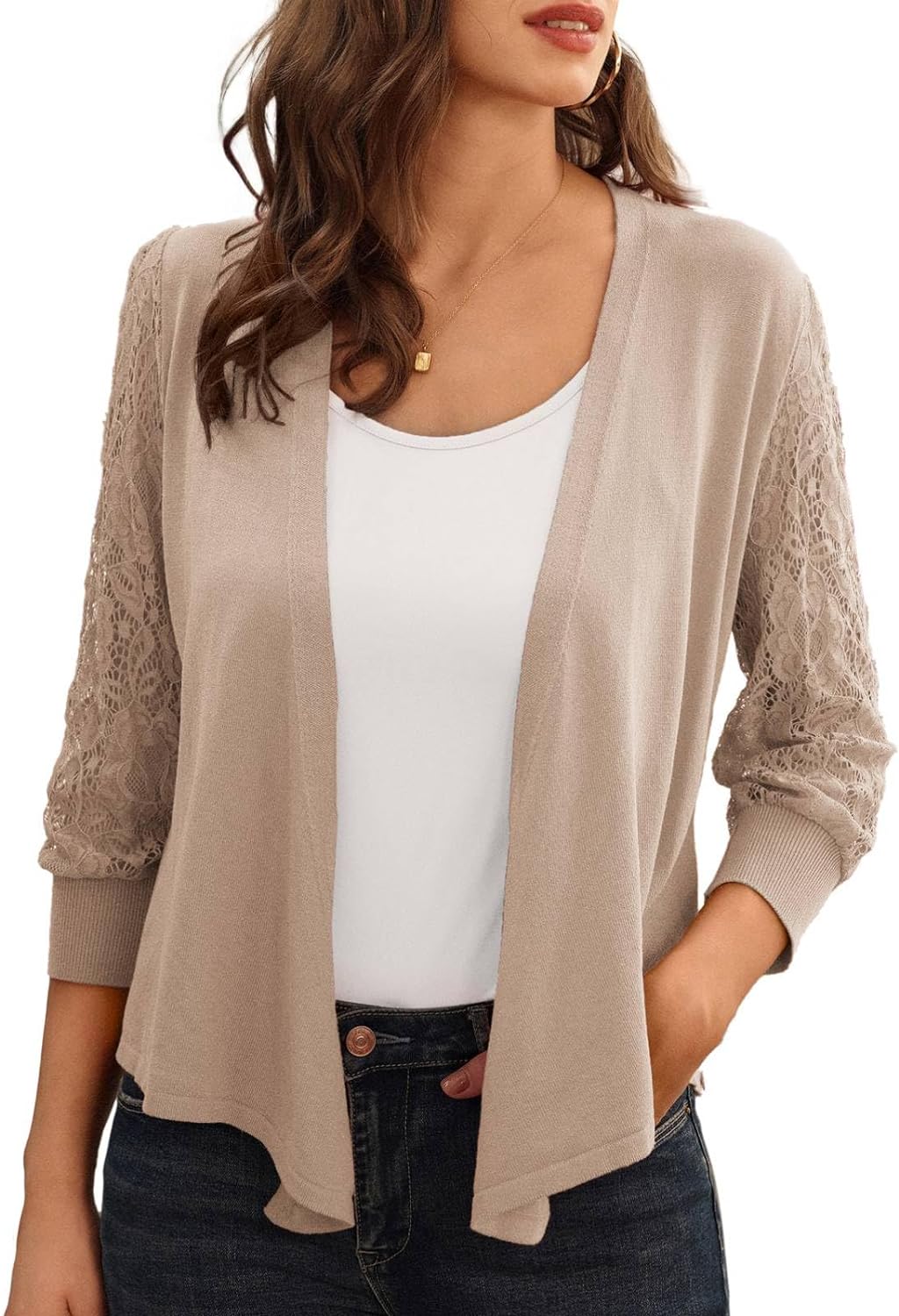 GRACE KARIN 2024 Women' Summer 3 Ways Open/Wrap/Tie Front Cardigan Lightweight V Neck Lace 3/4 Sleeve Button Sweaters