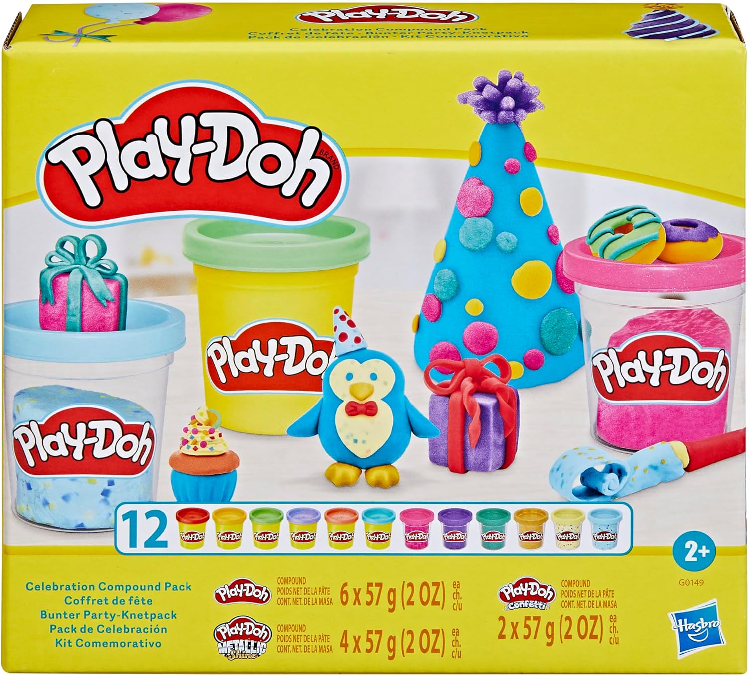 Play-Doh 12 Pack Celebration Compound, Includes Confetti & Metallic Shine, Assorted Colors, Kids Arts & Crafts Toys for 3 Year Olds & Up, Party Favors