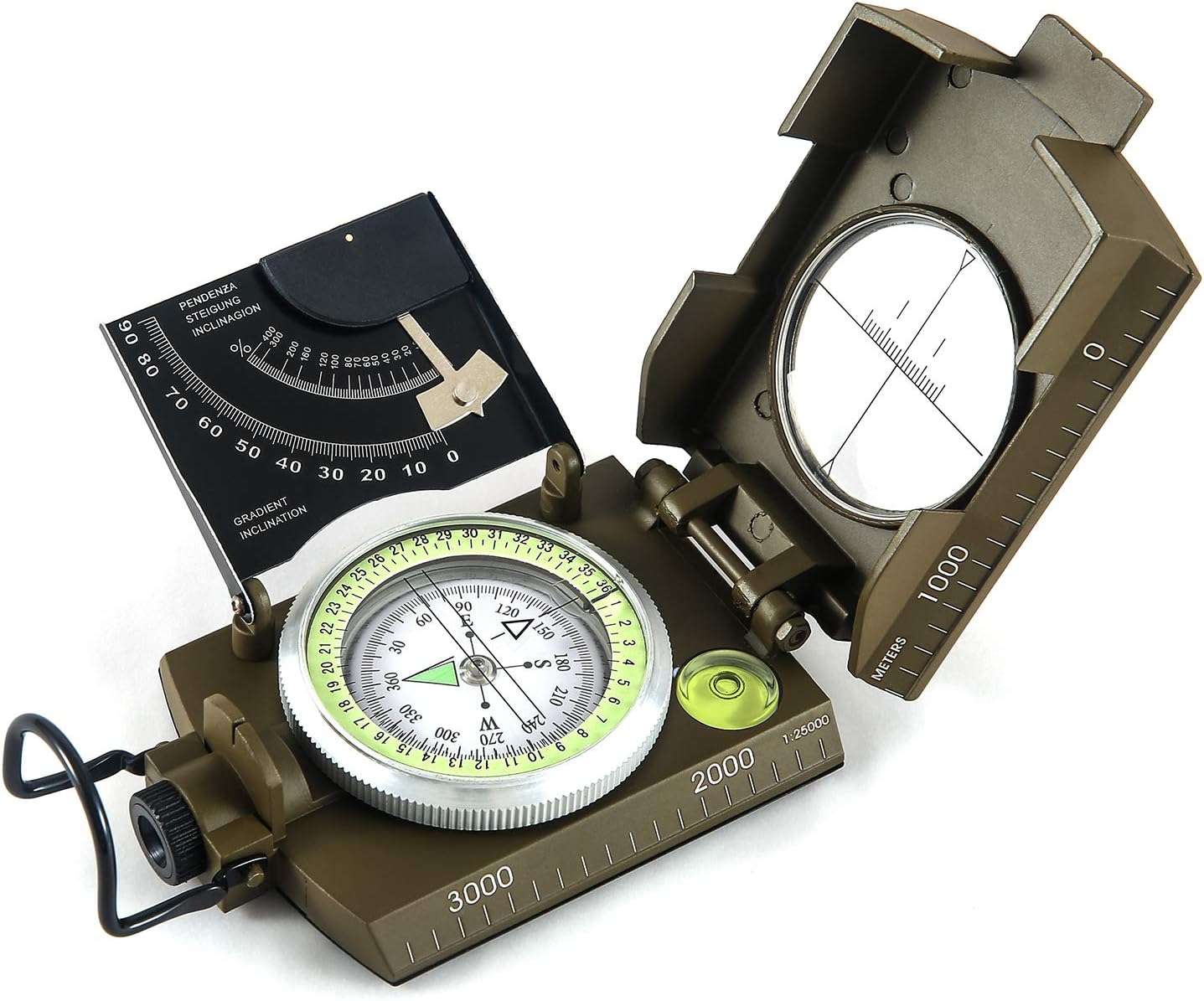 Eyeskey Multifunctional Military Sighting Navigation Compass with Inclinometer | Impact Resistant & Waterproof Compass for Hiking, Camping
