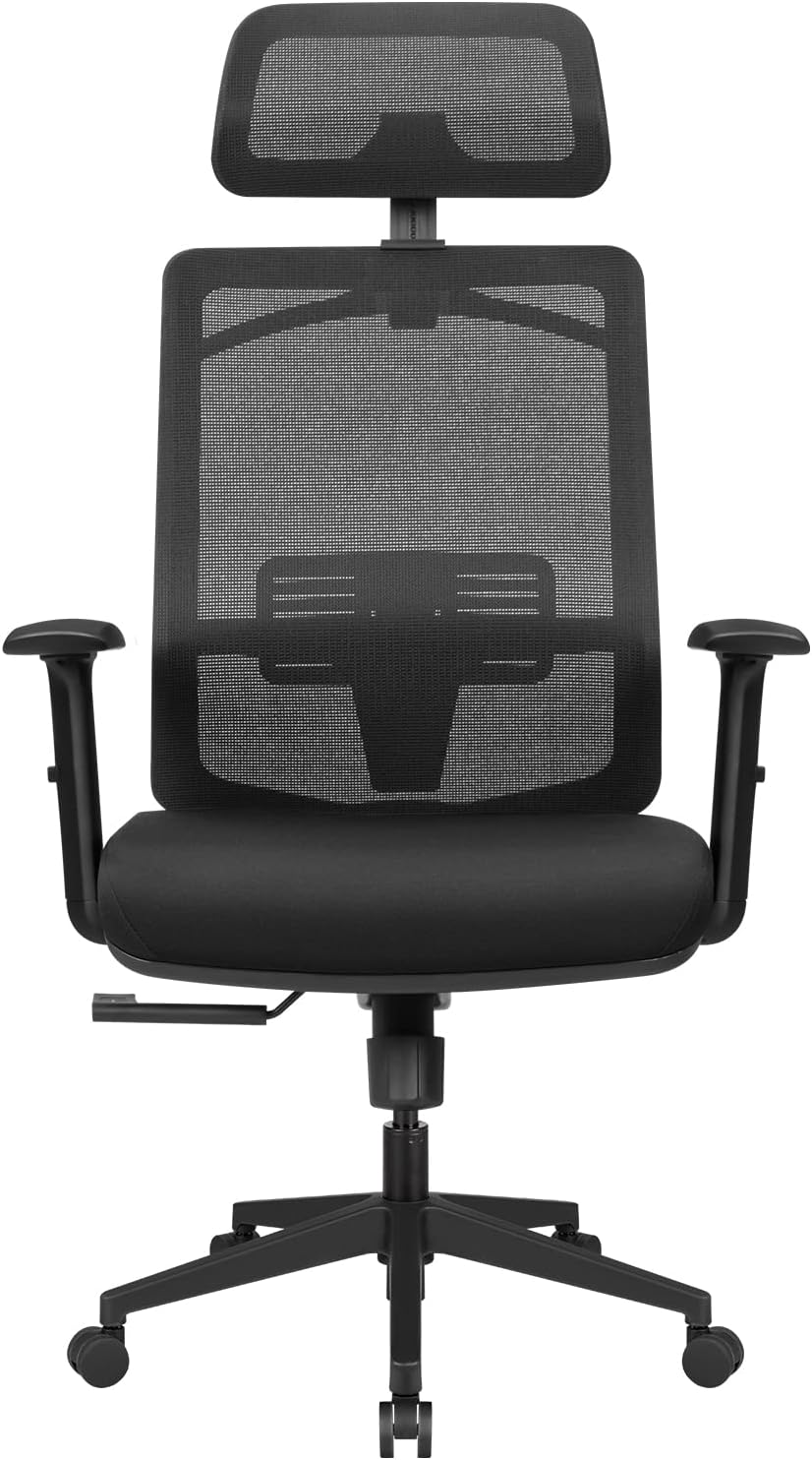 Furmax Ergonomic Office Chair, High Back Desk Chair with Adjustable Headrest, Lumbar Support and Armrests, Mesh Computer Chair with Clothes Hanger (Black)