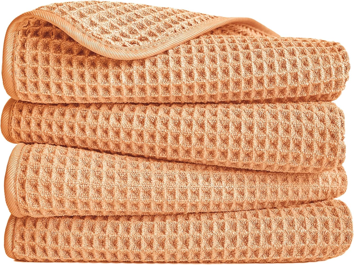 POLYTE Microfiber Lint Free Hand Towel, 16 x 30 in, 4 Pack (Orange, Waffle Weave)