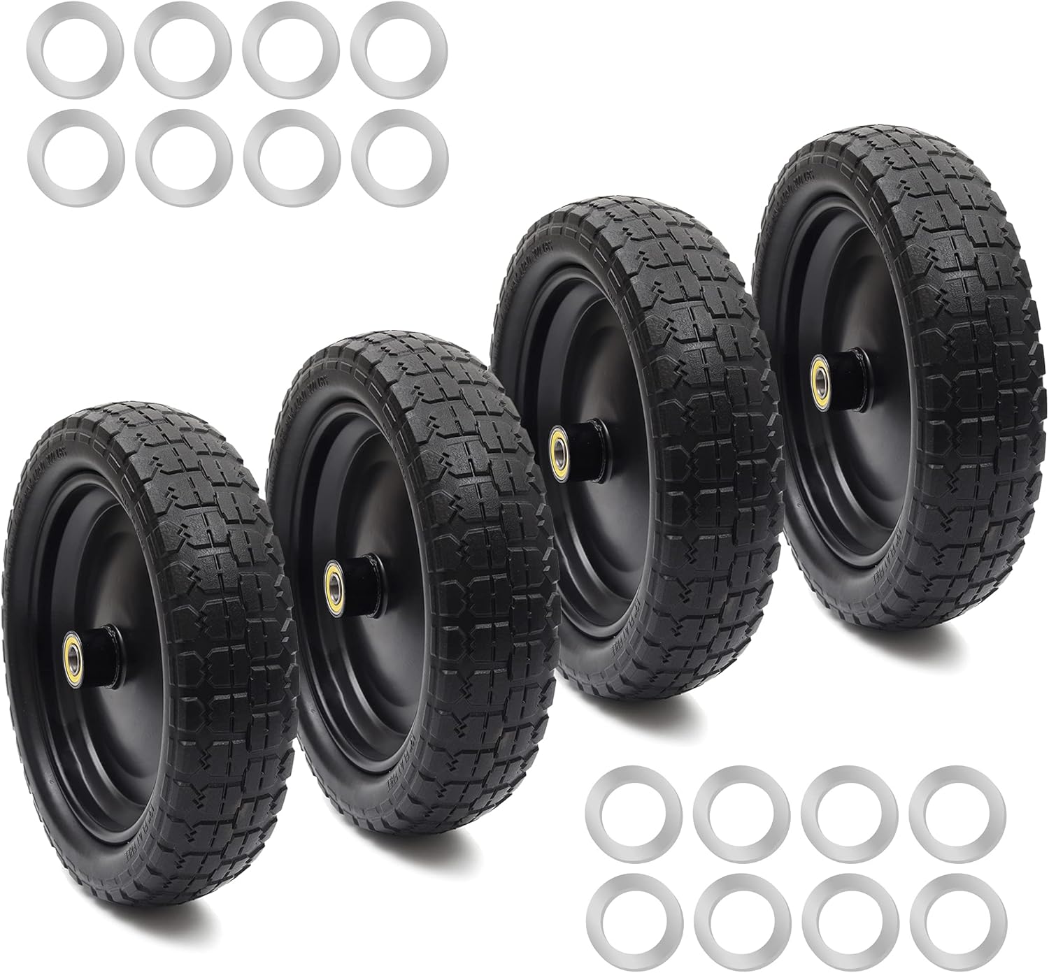 AR-PRO (4-Pack) 13 Flat Free Tire and Wheel - with 5/8 Axle Bore Hole, 2.17 Offset Hub - 13 lnch Solid Wheels Compatible with Garden wagon Cart,Hand Trucks,Utility Cart and Lawnmower Yard Trailers