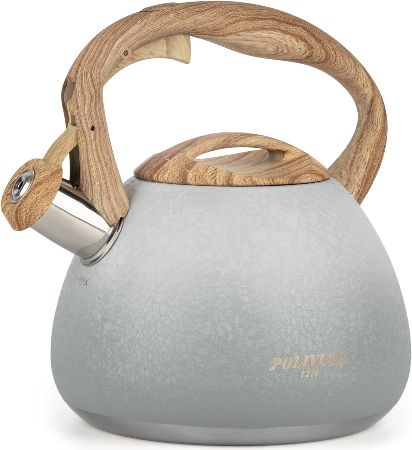 POLIVIAR Tea Kettle, 2.7 Quart Stovetop Tea Kettle, Audible Whistling Teapot with Crackle Finish, Food Grade Stainless Steel for Anti-Rust, Anti Hot Handle, Suitable for All Heat Sources (JX2023-LYW)