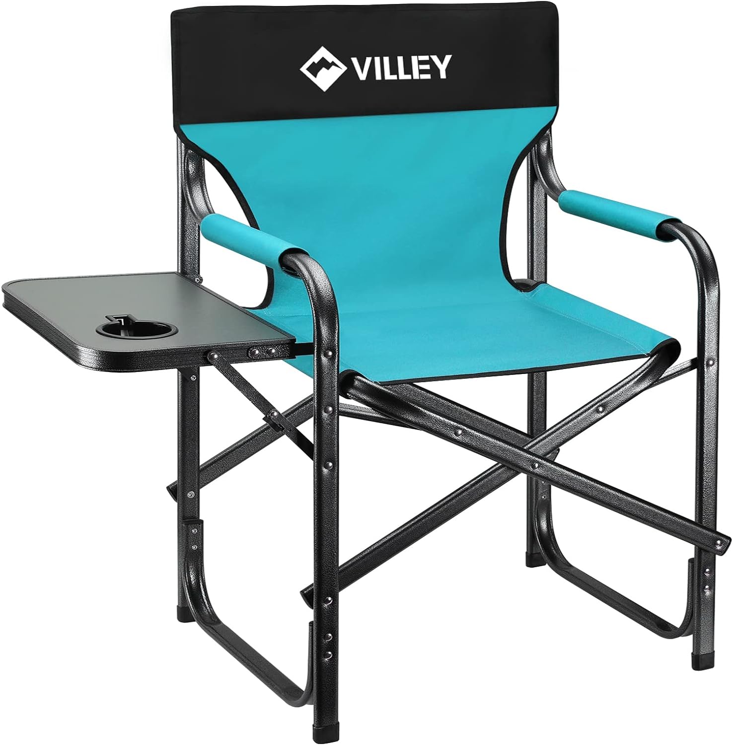 VILLEY Heavy Duty Directors Chair, Folding Camping Chairs, Portable Foldable Chair, for Camp Tailgating Lawn Picnic Fishing Beach, Supports 350 LBS, Blue