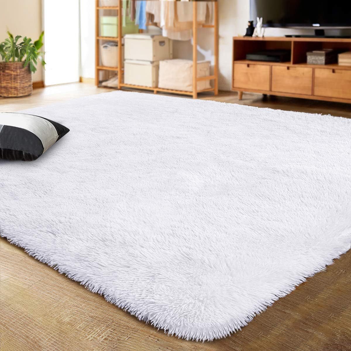 LOCHAS Ultra Soft Indoor Modern Area Rugs Fluffy Living Room Carpets for Children Bedroom Home Decor Nursery Rug 5.3x7.5 Feet, White