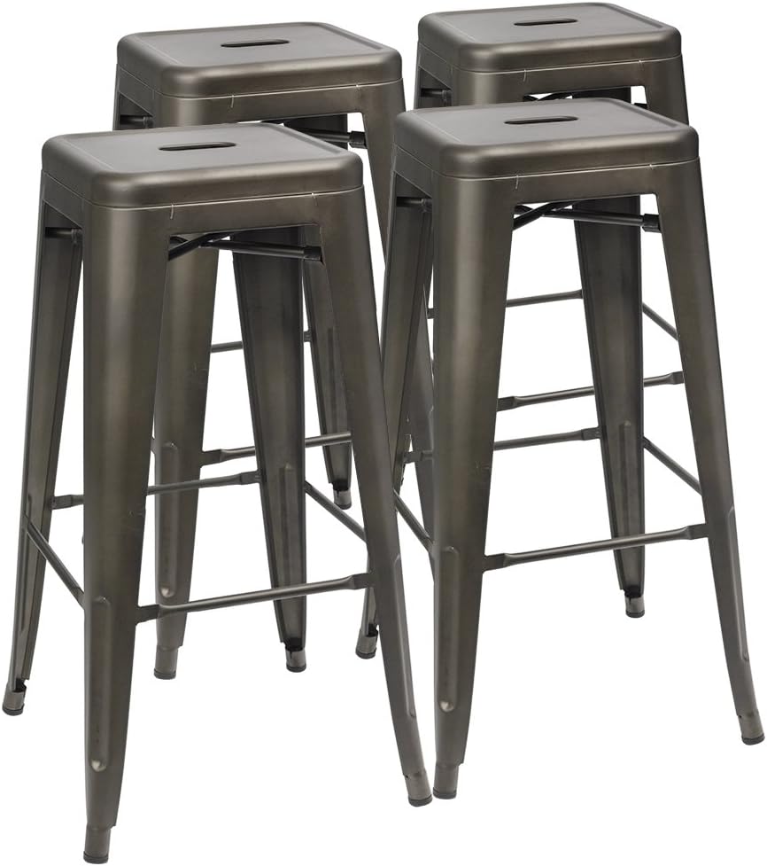 Furmax 30 Inches Metal Bar Stools Bar Height High Backless Stools Indoor Outdoor Stackable Kitchen Stools Set of 4 (Gun)