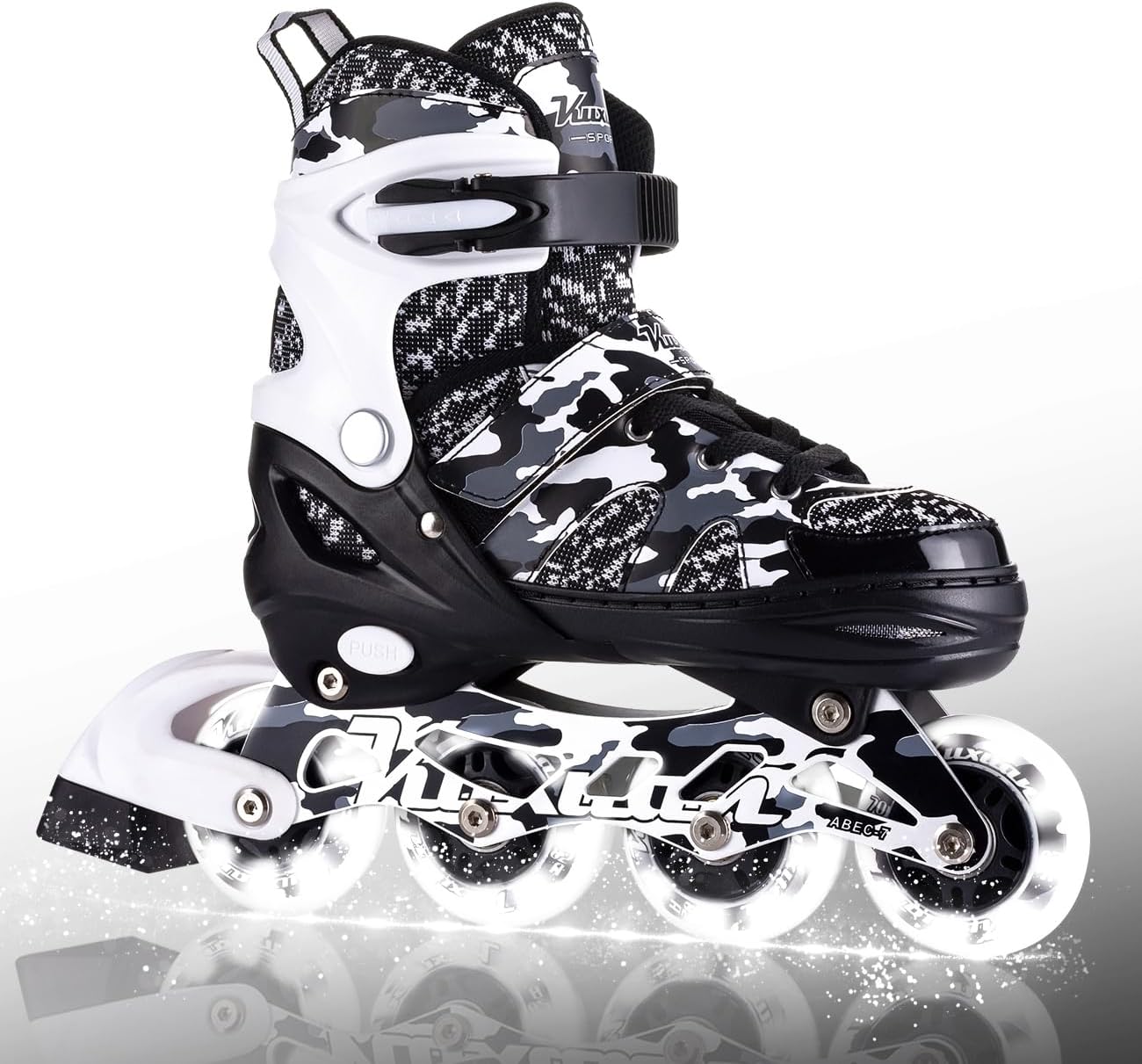 Kuxuan Skates Adjustable Inline Skates for Kids and Youth with Full Light Up Wheels Camo Outdoor Fun Illuminating Skates for Girls and Boys Beginner