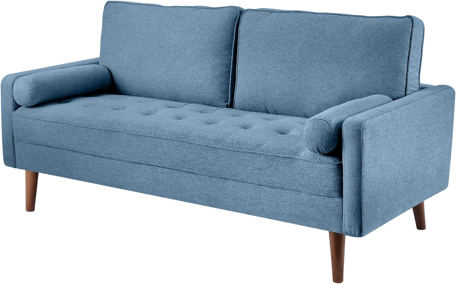 68 inch Sofa Couch, Mid Century Modern Sofa, Button Tufted Seat Cushion, Track Armrest, Fabric 2 Seater Loveseat, Comfy Couch for Living Room, Dorm, Office, Apartment, Blue