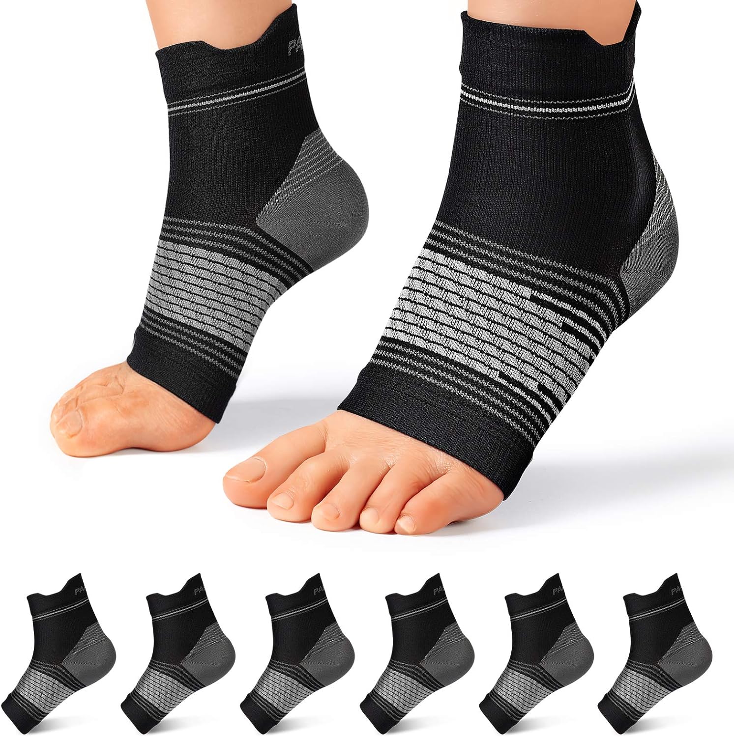 Plantar Fasciitis Compression Socks (6 Pairs) for Women & Men - Ankle Compression Sleeve Provides Arch Support & Heel Pain Relief (Black, X-Large)