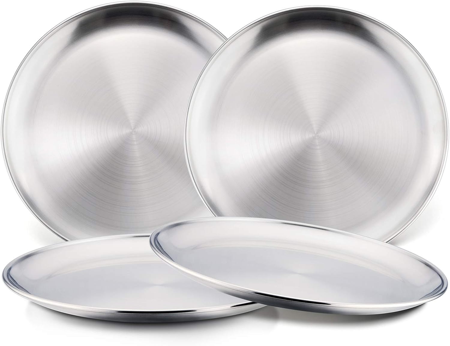 HaWare Toddlers Kids 18/8 Stainless Steel Plates, Durable Metal 304 Feeding 8in Dishes for Serving/Snack/Camping, No Plastic and Dishwasher Safe - 4 Pack