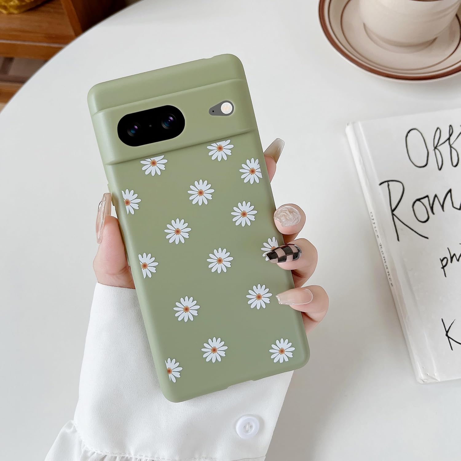 ZTOFERA Compatible with Google Pixel 8 Case Cute, Daisy Pattern Matte Protective Case, Soft TPU Bumper Slim Lightweight Cover for Google Pixel 8 - Green