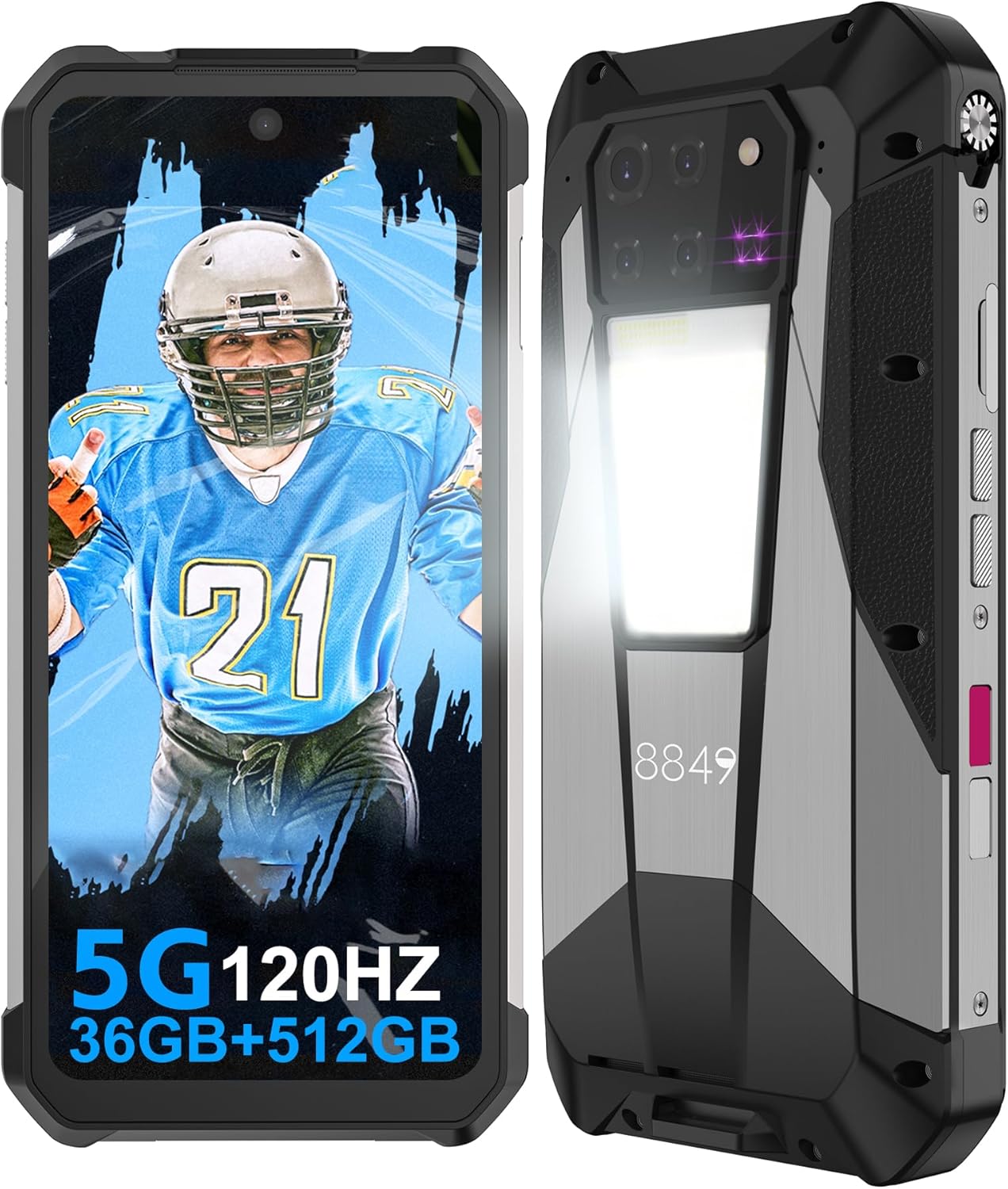 8849 Tank 3 Pro Rugged Smartphone, 23800mAh 5G Outdoor Rugged Projector Phone, 36GB RAM+512GB ROM, 6.79 Waterproof Unlocked Android 13 Mobile Phone, 2TB Expand/OTG/NFC(Support T-Mobile&Verizon Only)