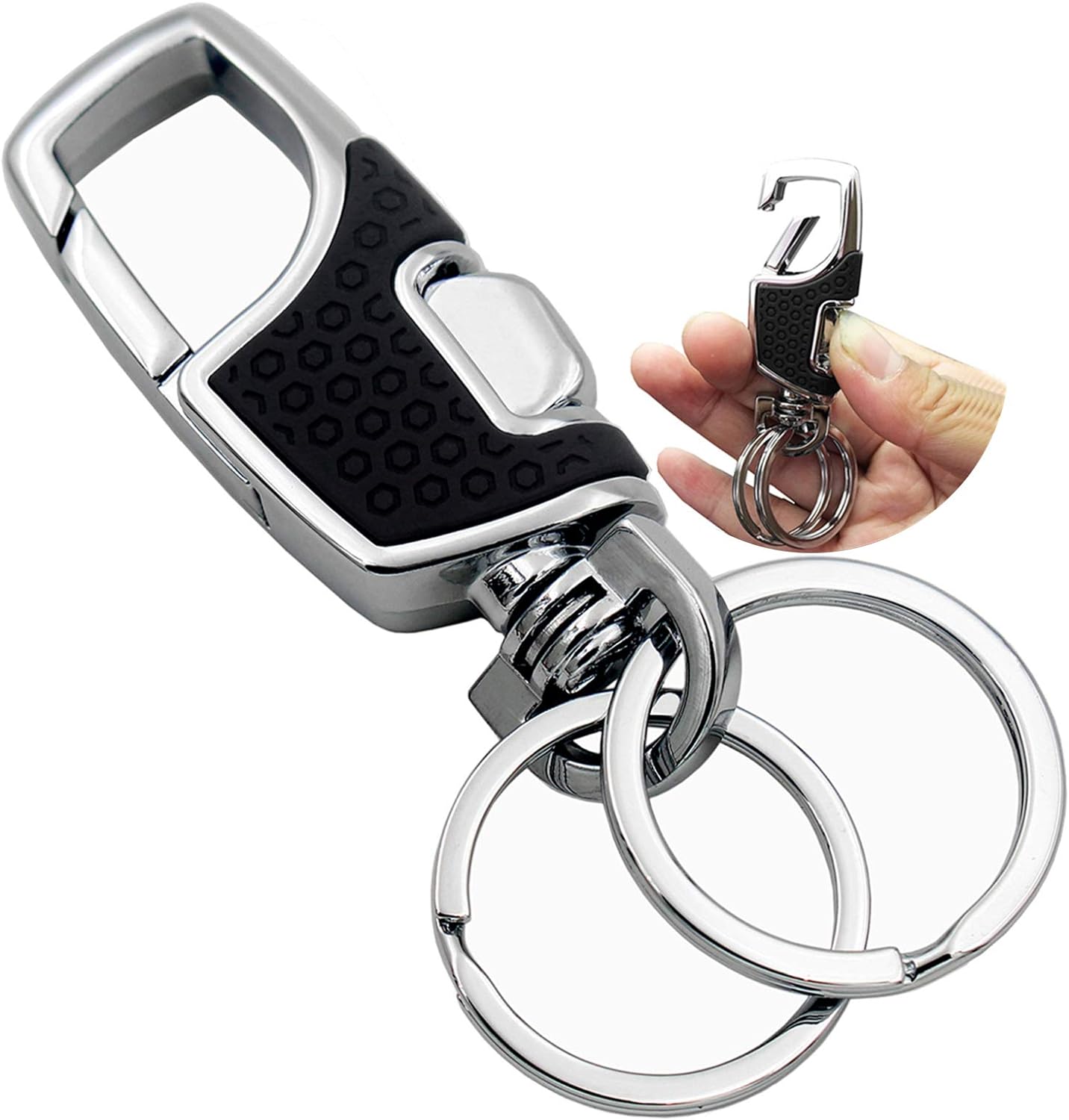 Key Chain with (2 Extra Key Rings and Gift Box) Heavy Duty Car Keychain for Men and Women - Black