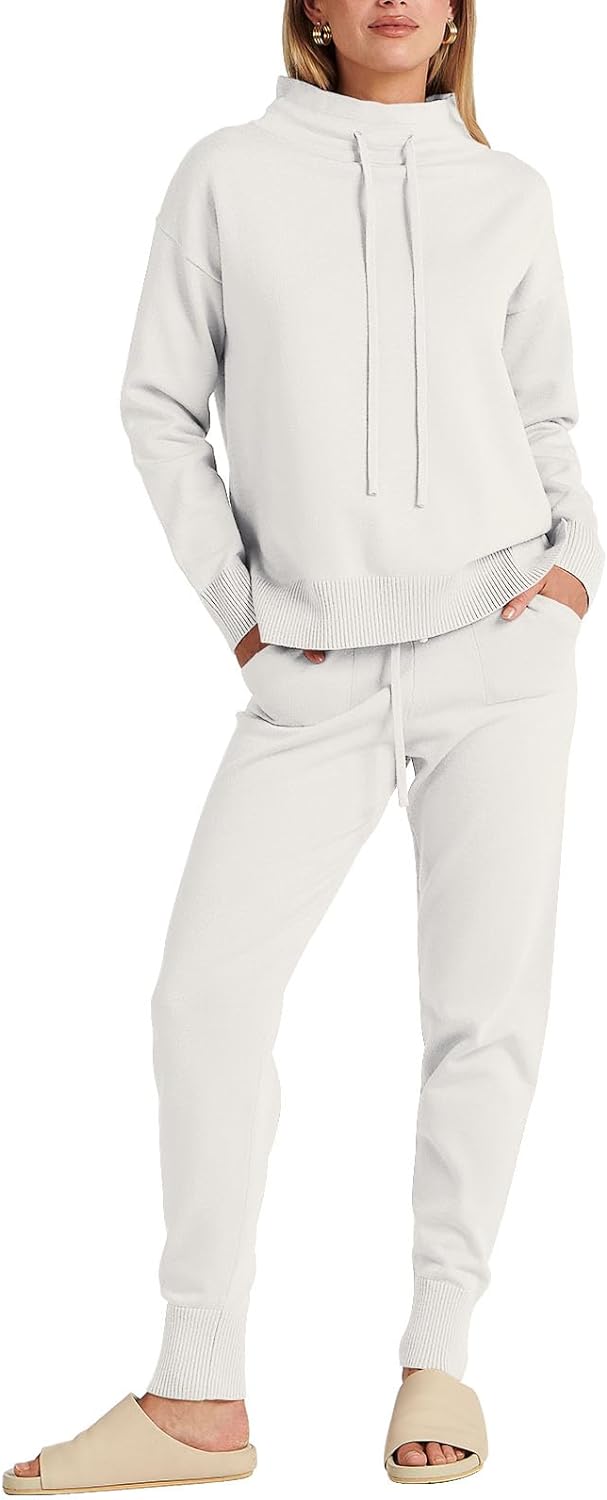 ANRABESS Women's Two Piece Outfits Long Sleeve Turtleneck Pullover Top & Drawstring Pants Sweatsuit Lounge Set