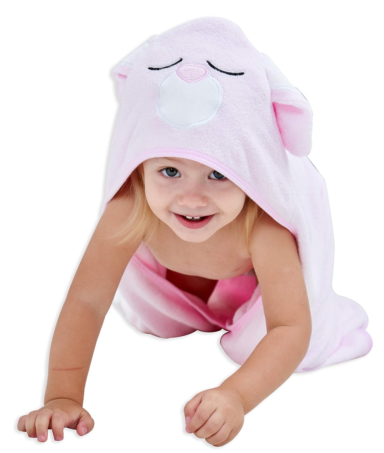 HIPHOP PANDA Hooded Towel - Rayon Made from Bamboo, Bath Towel with Bear Ears for Newborn, Babie, Toddler, Infant - Absorbent Large Baby Towel - Pink Rabbit, 30 x 30 Inch