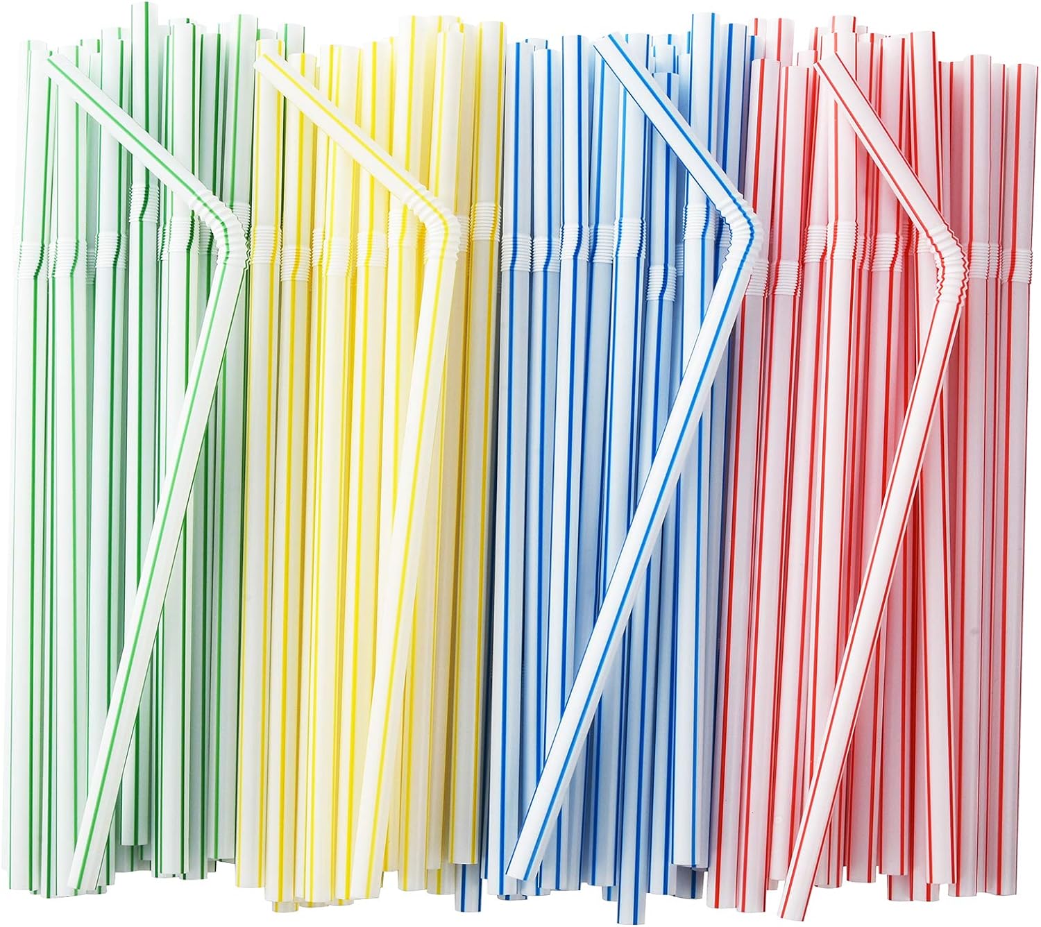 ALINK 500-Pack Striped Flexible Drinking Straws, Plastic Disposable Bendy Straws - 7.75 x 0.23