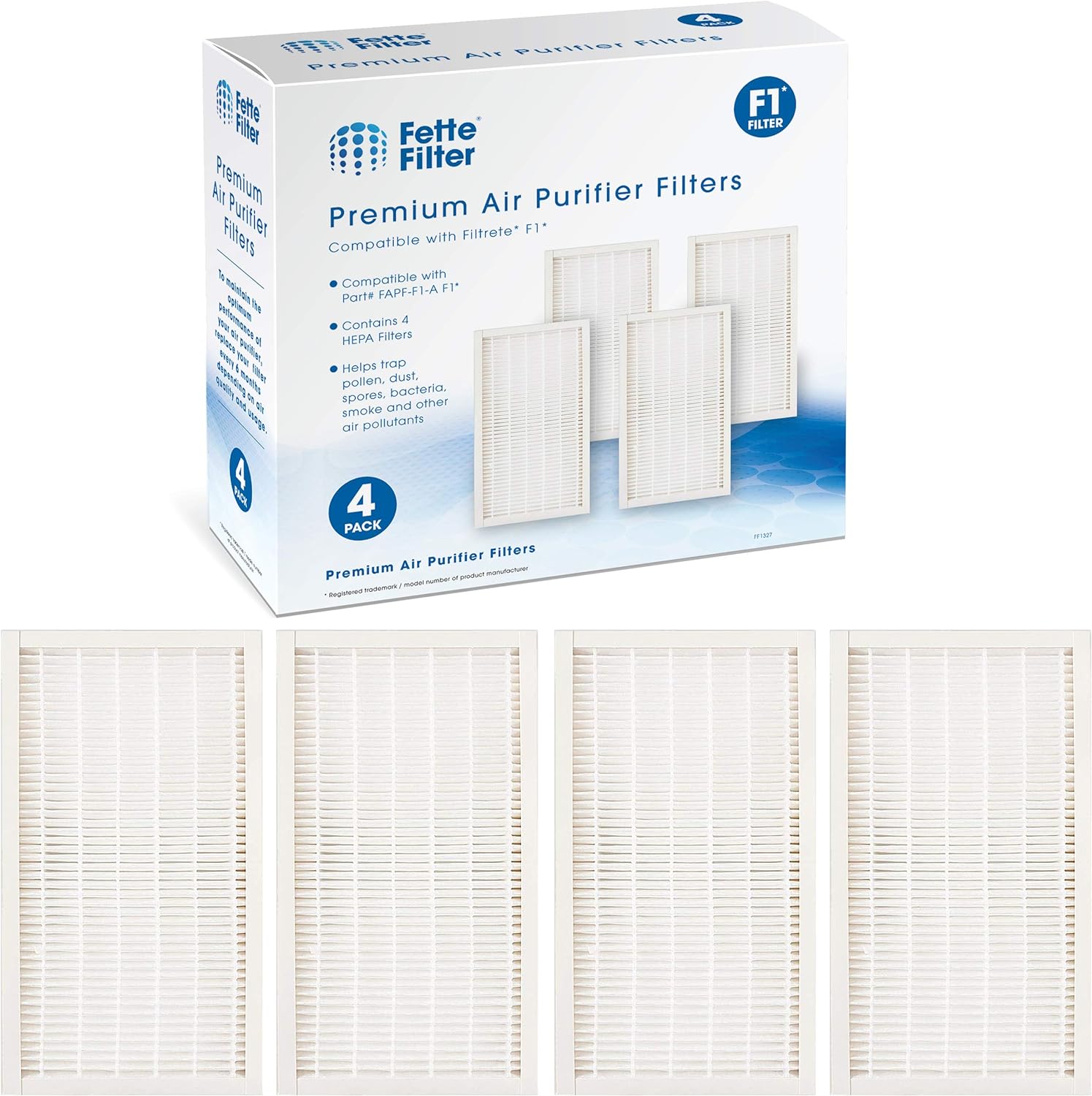 Fette Filter - 4 True HEPA Filters Compatible with 3M Filtrete F1 Replacement Filter for Purifier FAP-C01-F1,FAP-T02-F1, FAP-C01BA-G1, FAP-T02WA-G1, FAP-ST02W FAP-ST02N Compare to Part # FAPF-F1-A F1