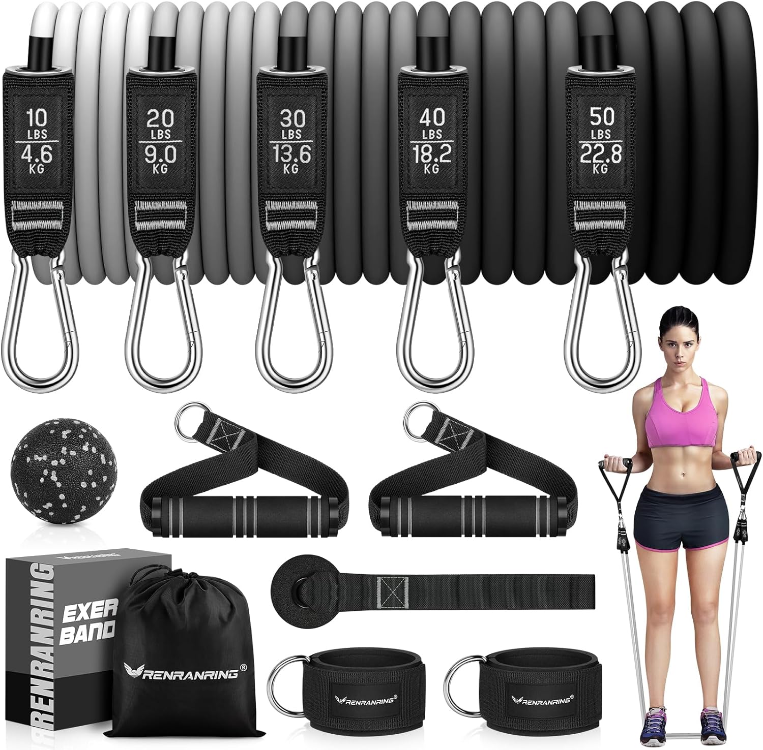 Resistance Bands for Working Out, 150LBS Exercise Bands, Workout Bands, Resistance Bands Set with Handles for Men Women, Legs Ankle Straps for Muscle Training