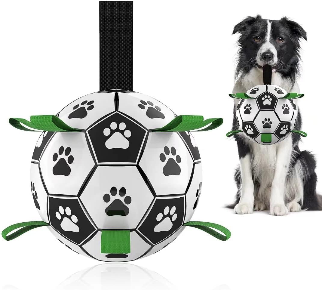 Dog Toys Soccer Ball with Straps, Interactive Dog Toys for Tug of War, Puppy Birthday Gifts, Dog Tug Toy, Dog Water Toy, Durable Dog Balls World Cup for Small & Medium Dogs��6 Inch��