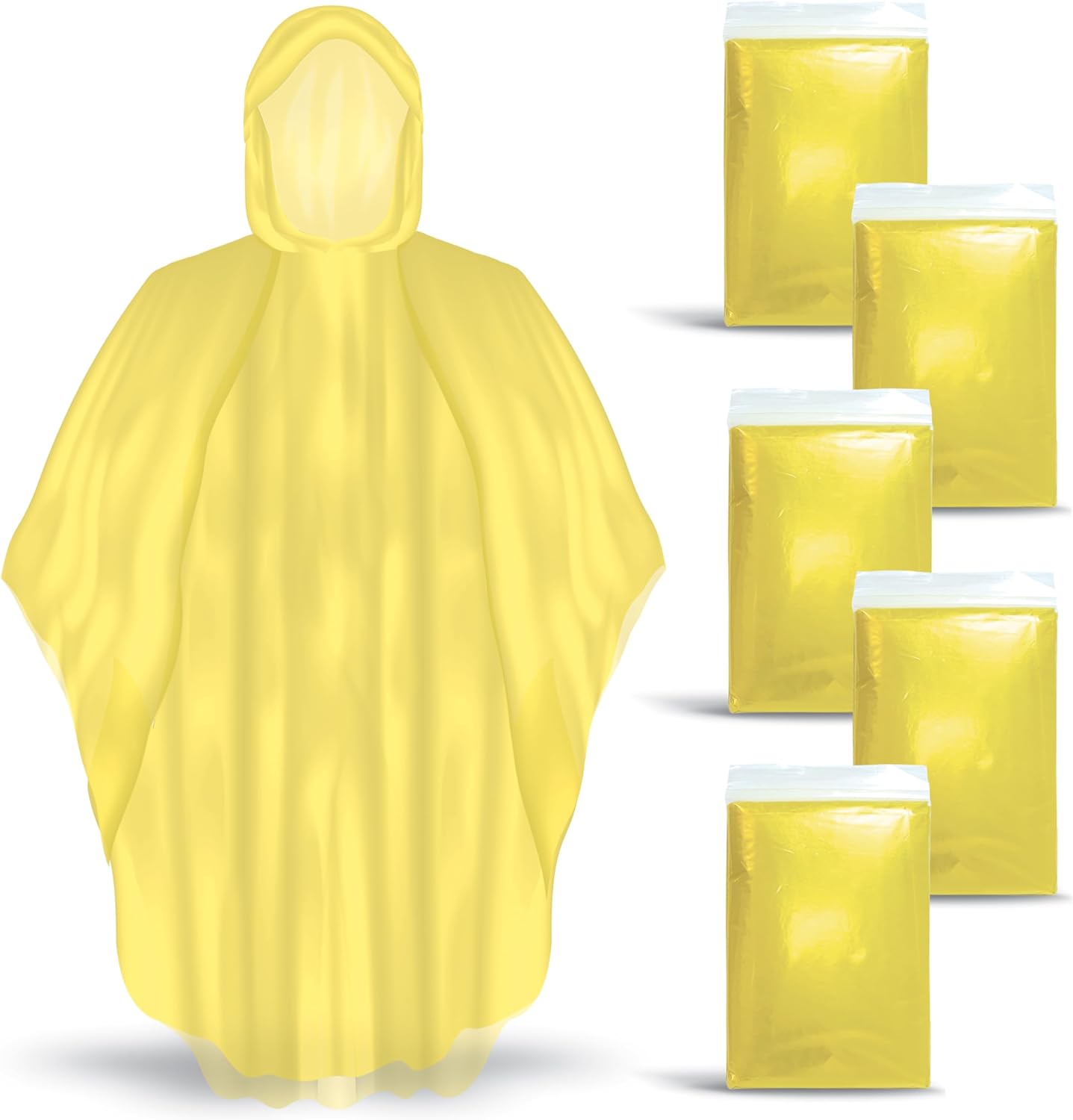 Better Office Products Disposable Yellow Rain Ponchos with Hood for Adults (Thicker Gauge), Emergency Ponchos, Lightweight