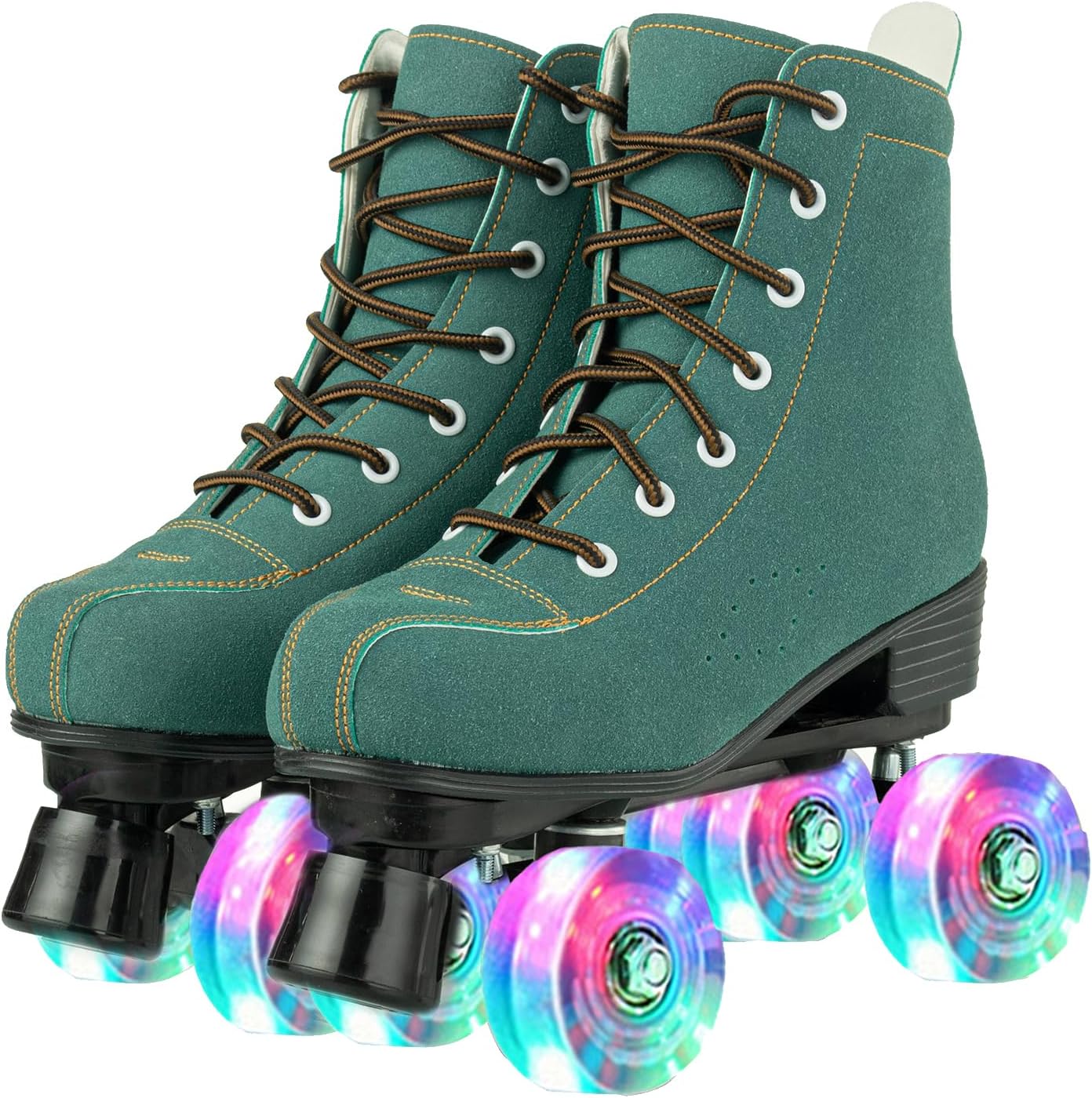 Tmore Roller Skates for Women and Men, Classic Double-Row Indoor Outdoor Roller Skates High-Top Premium PU Leather Adjustable Light Up Four-Wheel Unisex Quad Roller Skates for Beginner Girls Boys