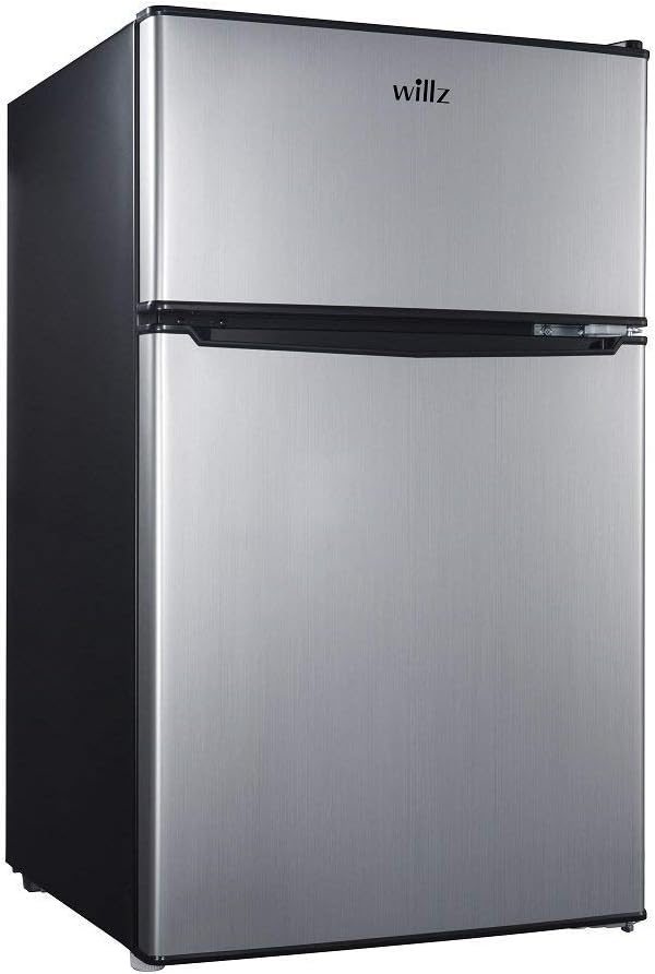 willz WLR31TS1 Compact Refrigerator, 3.1 Cu.Ft Fridge With Dual Door, Adjustable Mechanical Thermostat with True Freezer, Reversible Doors, Stainless Steel