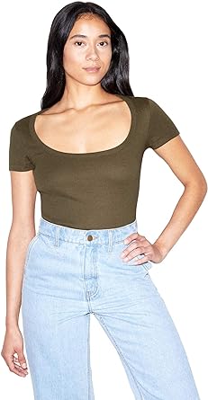 American Apparel Women&#39;s Baby Rib Short Sleeve Scoop Neck Top