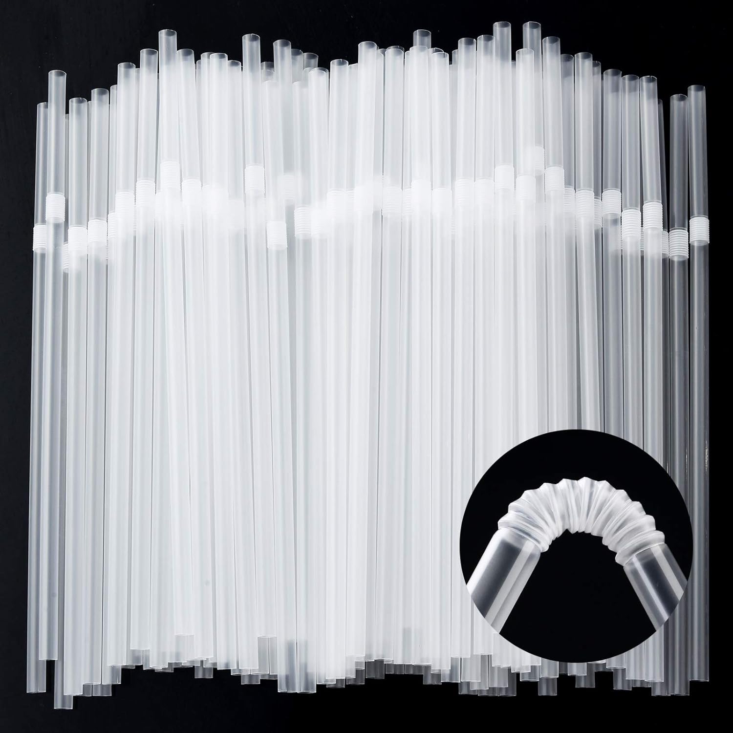 ALINK 500-Pack Clear Flexible Drinking Straws, Plastic Disposable Bendy Straws - 7.75 x 0.23