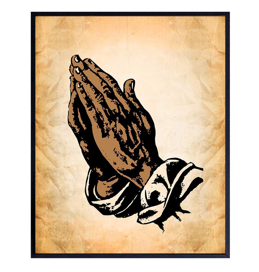 Black, African American Hands in Prayer Religious Dictionary Art - 8x10 Photo, Christian Wall Decor for Church - Unique Appreciation Gift for Pastor, Ordained Minister - Unframed Poster Picture Print