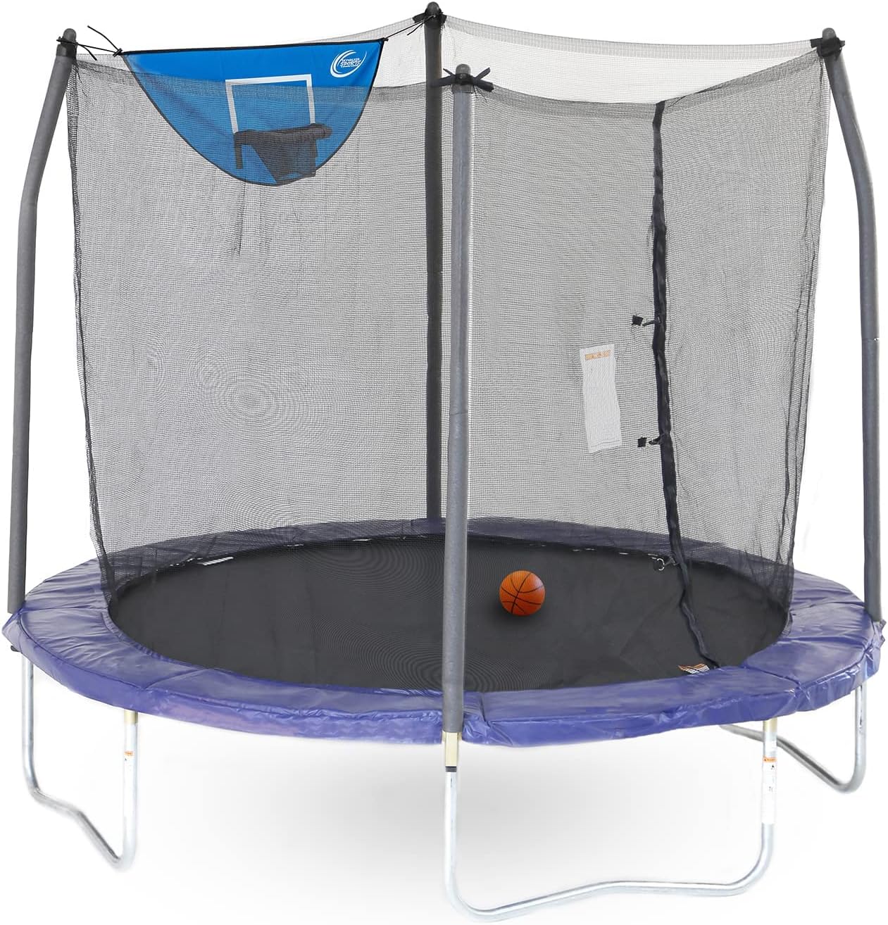 SKYWALKER TRAMPOLINES Jump N' Dunk 8 FT, 12 FT, 15 FT, Round Outdoor Trampoline for Kids with Enclosure Net, Basketball Hoop, ASTM Approval, 800 LBS Weight Capacity