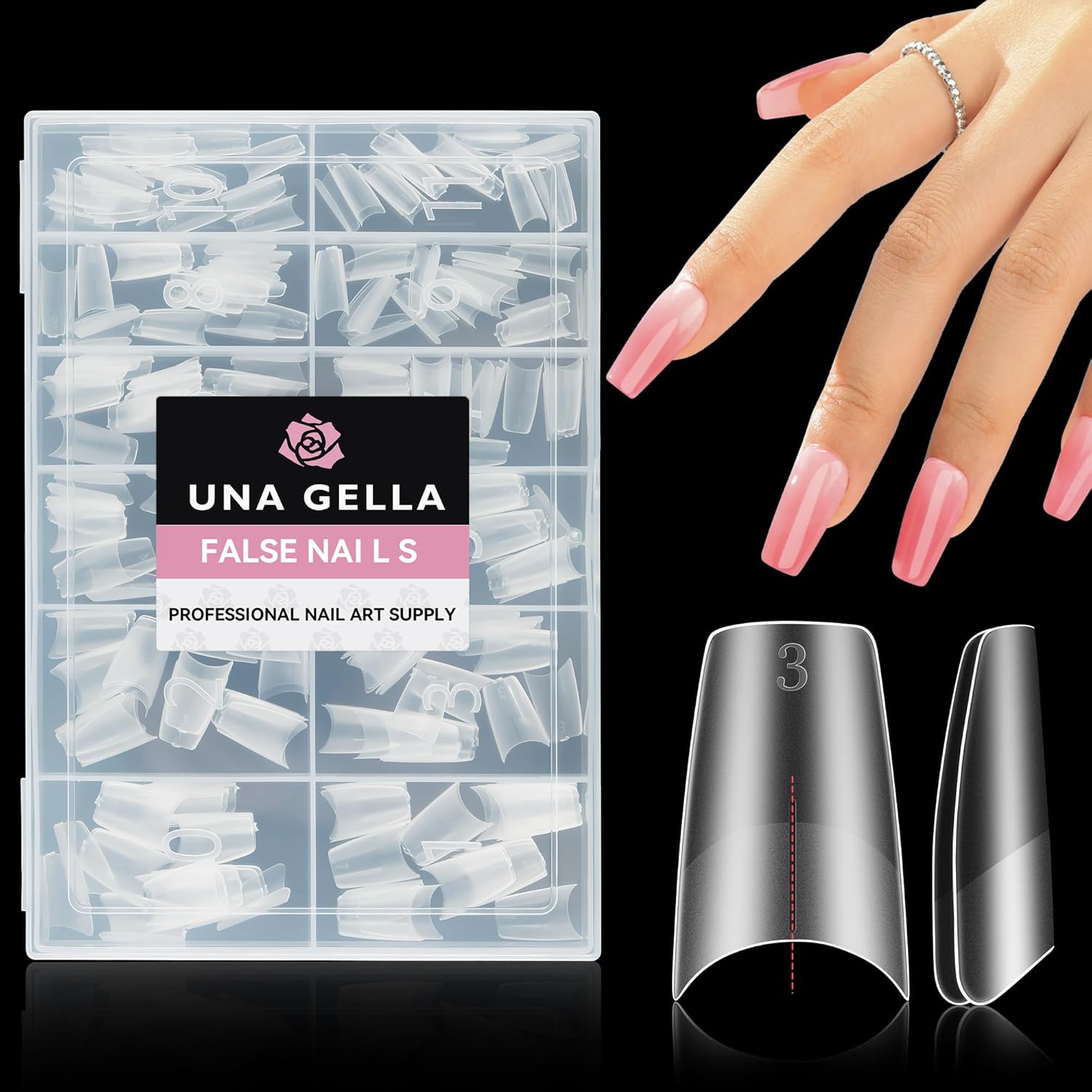 UNA GELLA Medium Coffin Fake Nails Full Matte Gel Nail Tips Coffin Half Cover 216pcs Clear Gel No C Curve Acrylic False Nail Tips 12 Sizes Easily DIY Salon Nail Extensions for Starter Pro