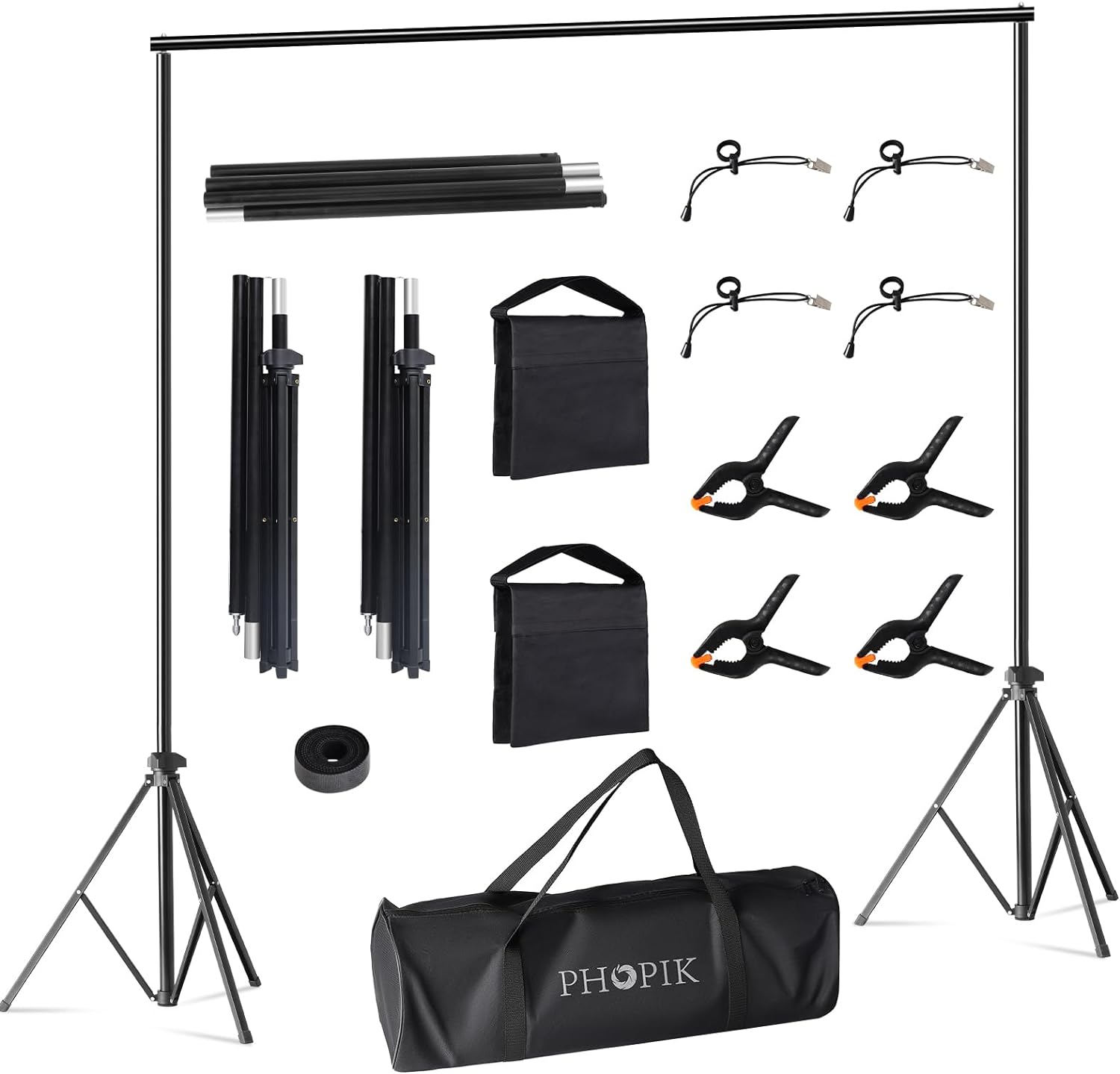 Upgraded Backdrop Stand - PHOPIK 6x9ft Adjustable Photoshoot - Backdrop Stand for Parties - Background Support System Kit for Photography Studio with Clamp, Sand Bag, Carry Bag