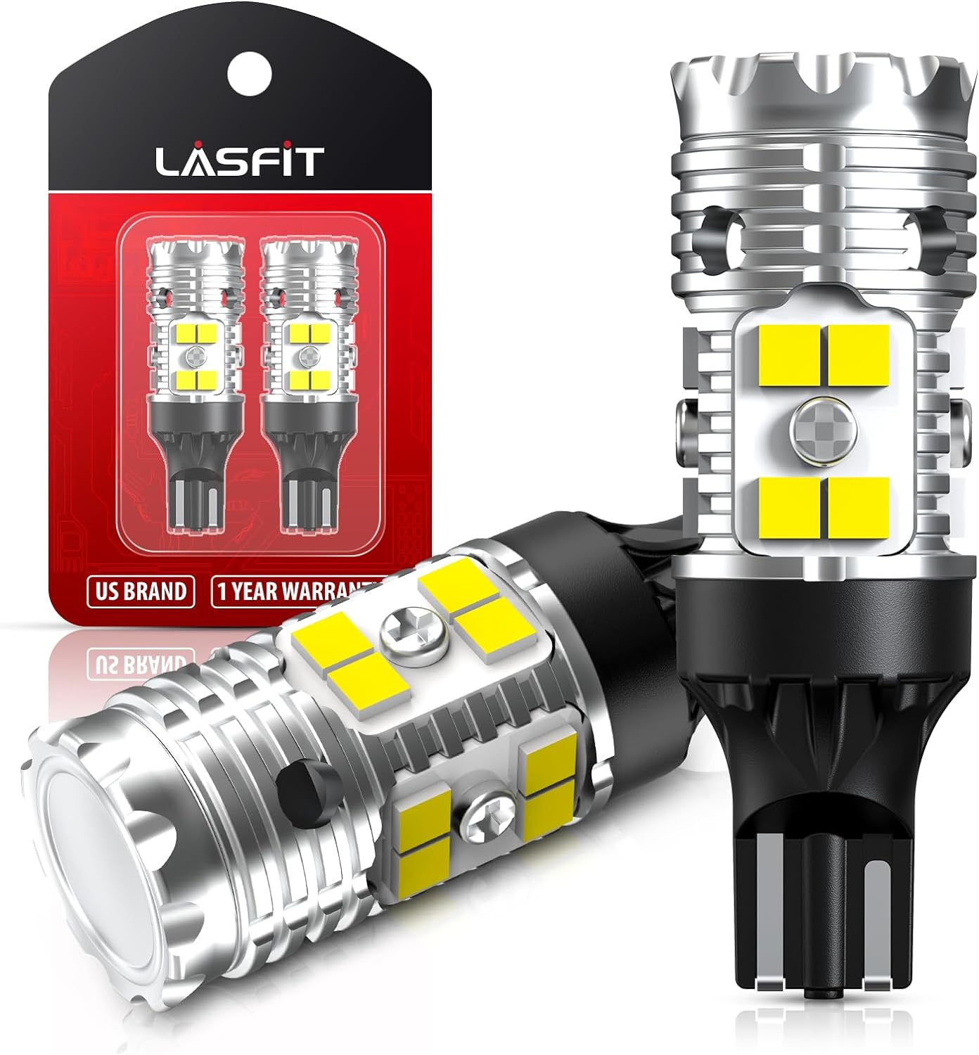 LASFIT 921 LED Bulb Reverse Lights 912 T15 Back Up Light CANBUS Error Free Reversing Bulb 904 916 6000K Xenon White New Upgrade Design(Pack of 2)