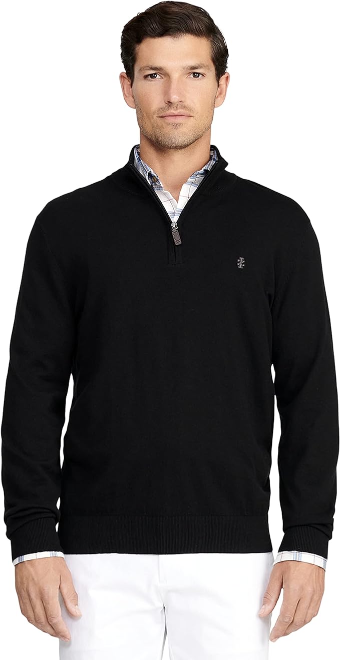 IZOD Men' Premium Essentials Quarter Zip Solid 12 Gauge Sweater